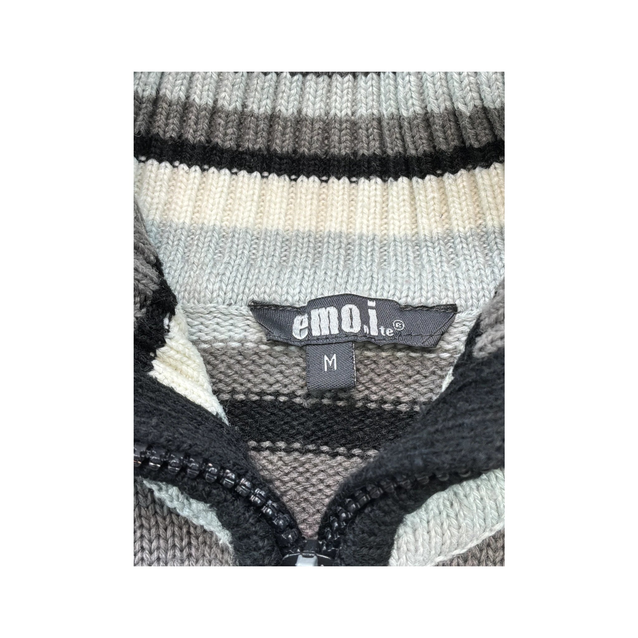 emo! Striped Zip Front Knit Sweater