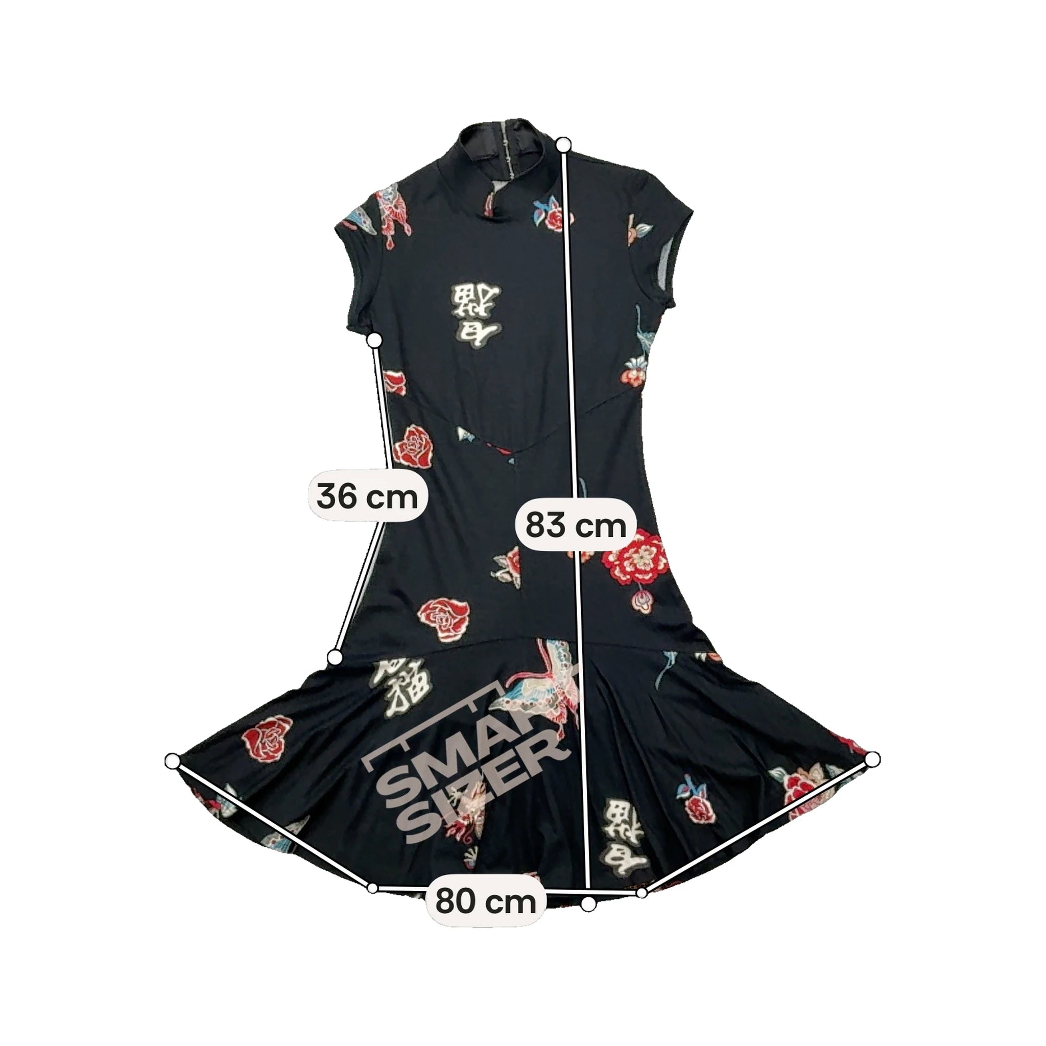 Mini vestido com estampado de Dragão & rosas e Atilhos nas Costas