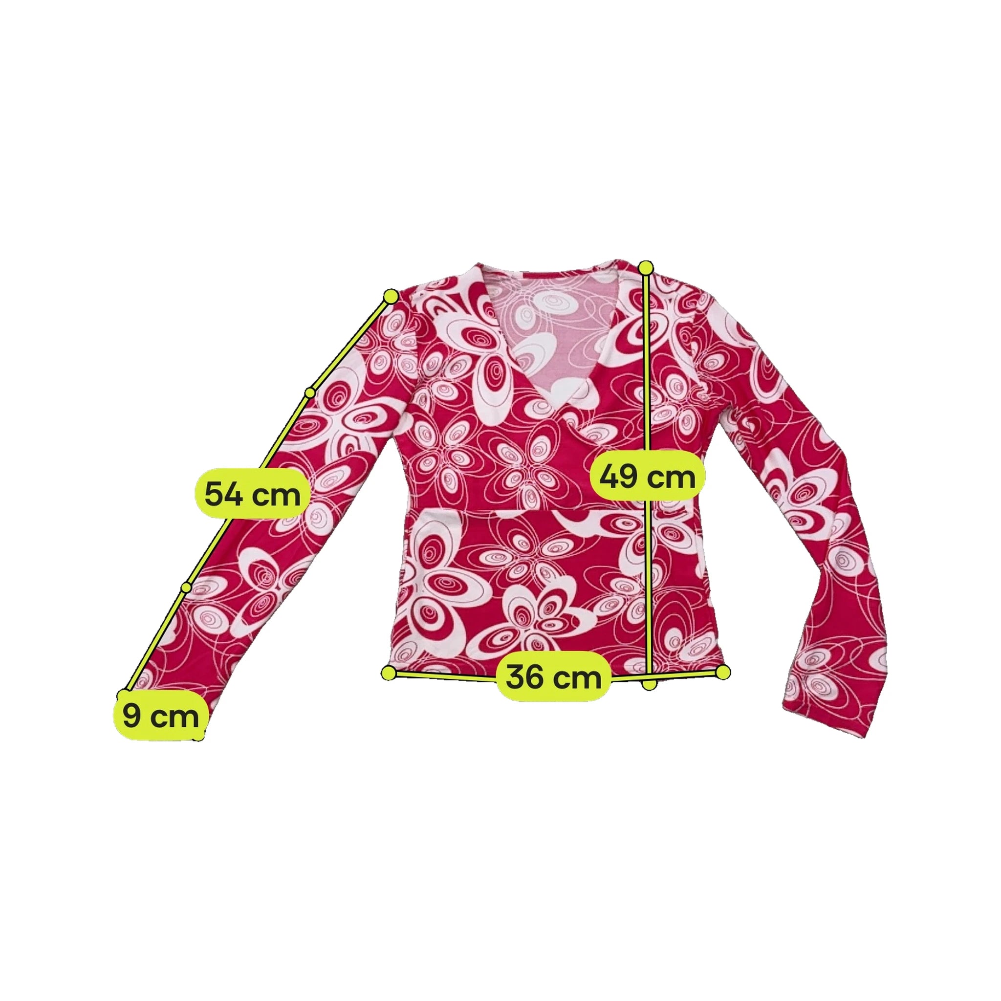 Y2K Pink Abstract Floral V-Neck Long Sleeve Blouse