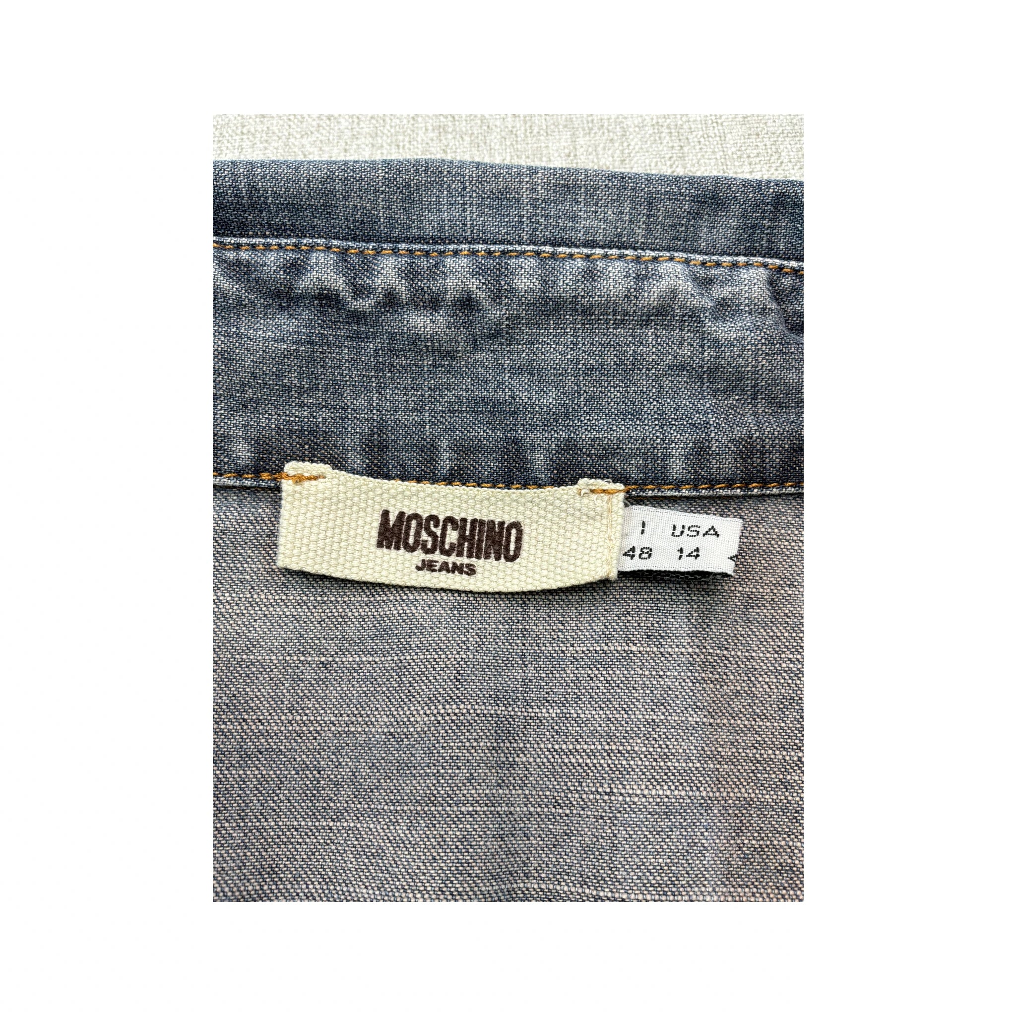Moschino Jeans Frayed Trim Denim Button Up Shirt