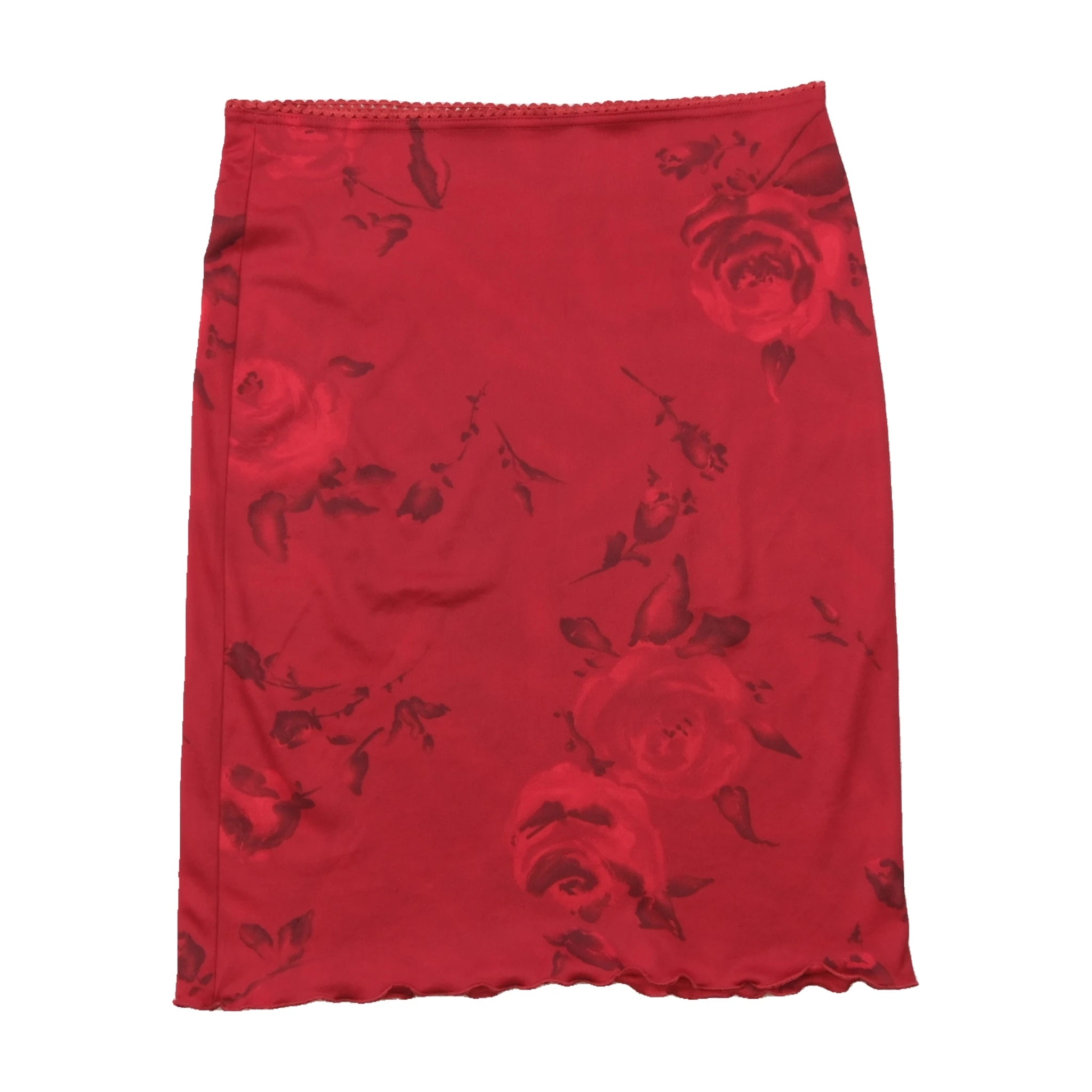 Red Rose Print Satin Slip Skirt