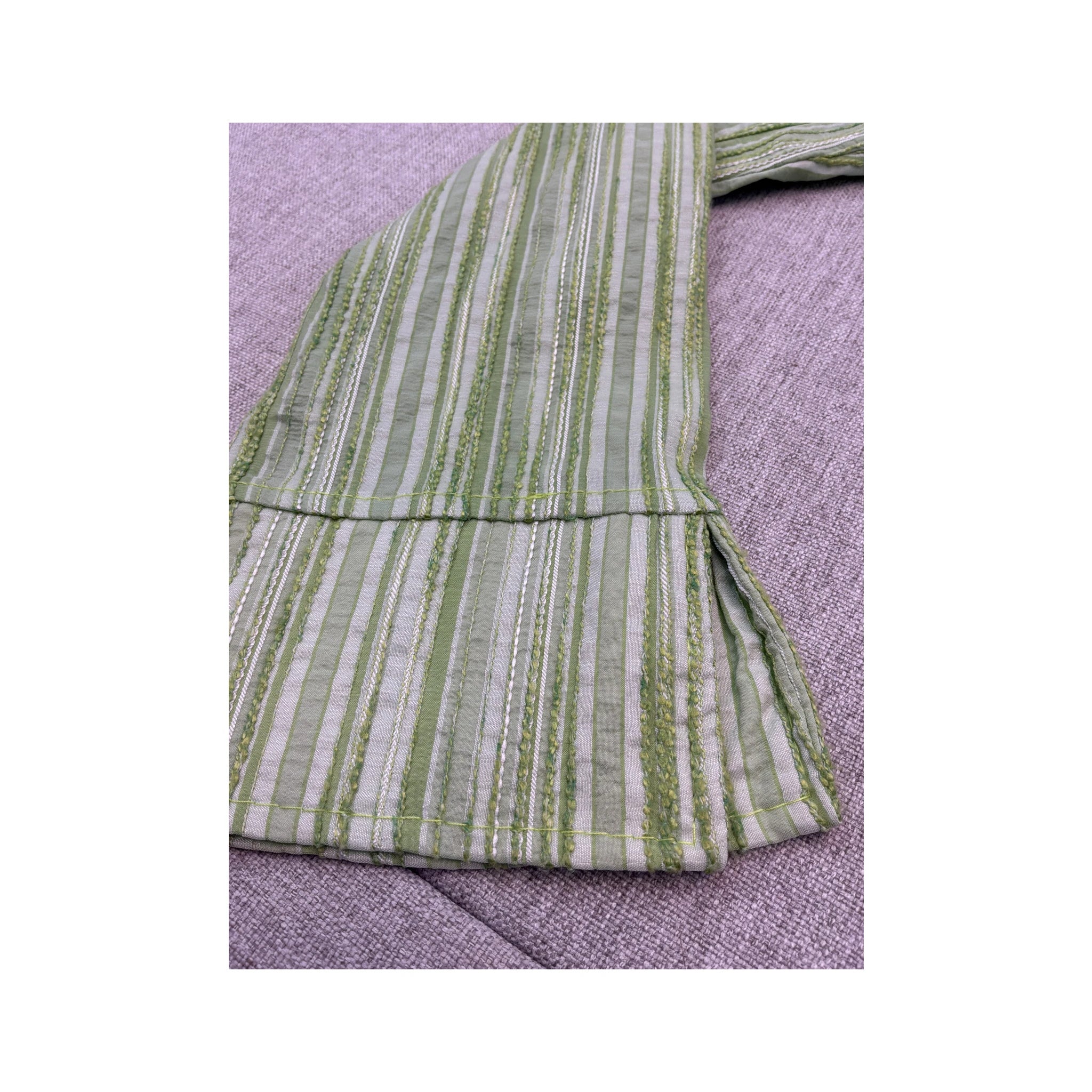 Vintage Textured Green Stripe Button Up Shirt