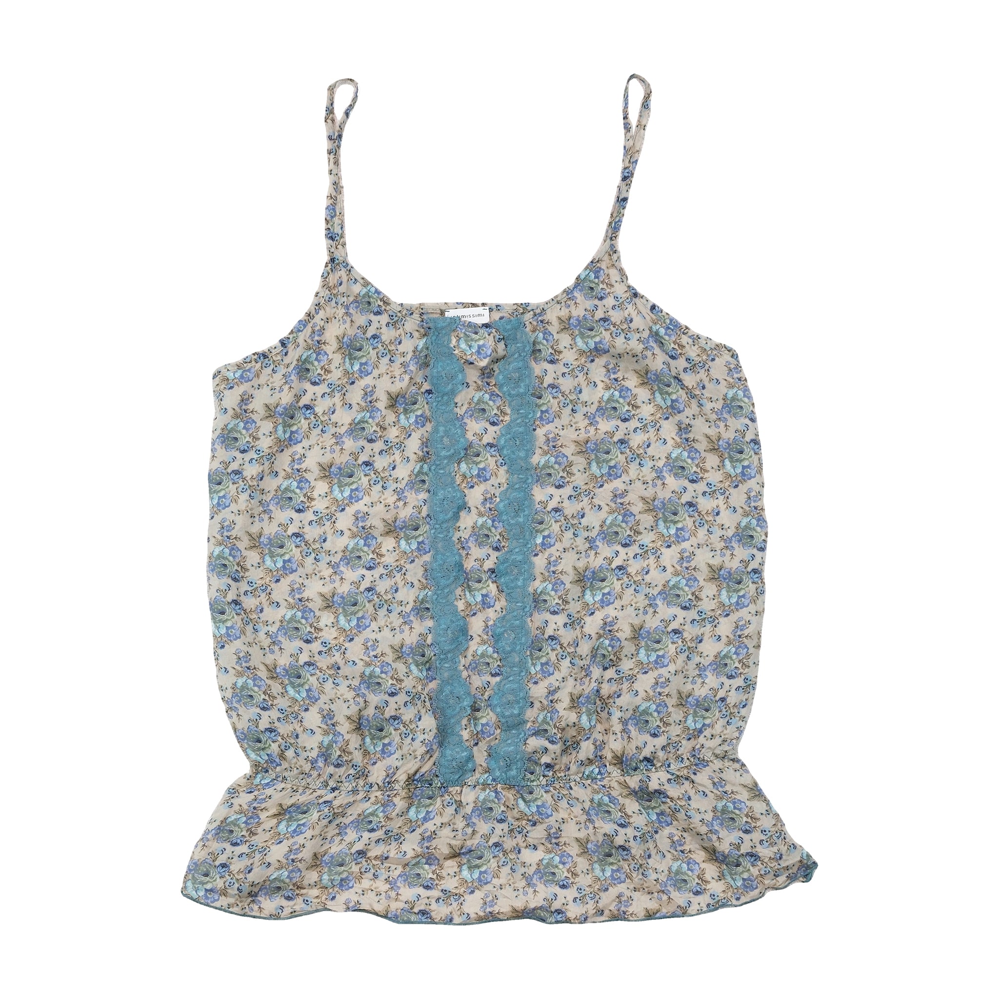 Intimissimi Blue Floral Lace Trim Tank Top