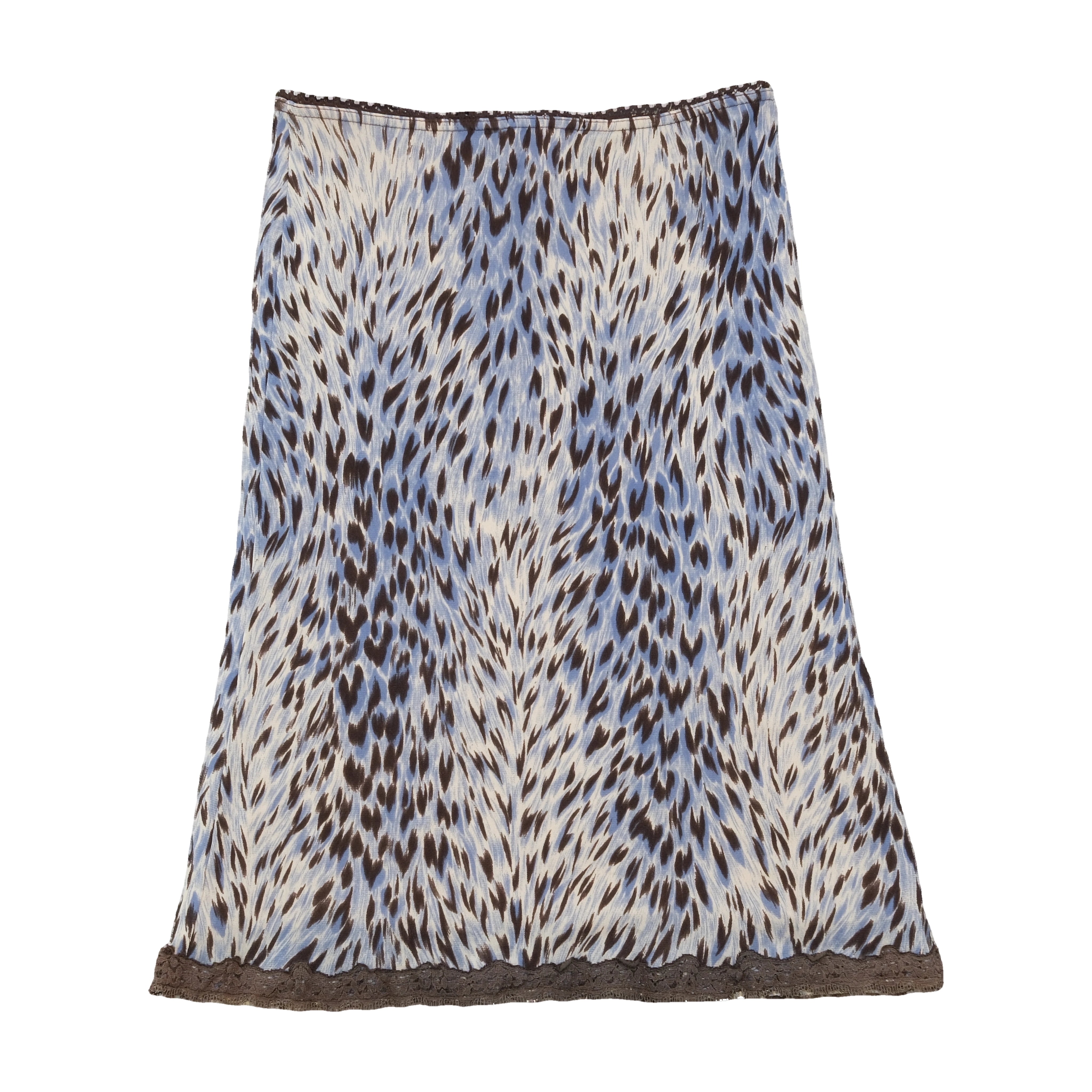 Blue Animal Print Lace Trim Skirt
