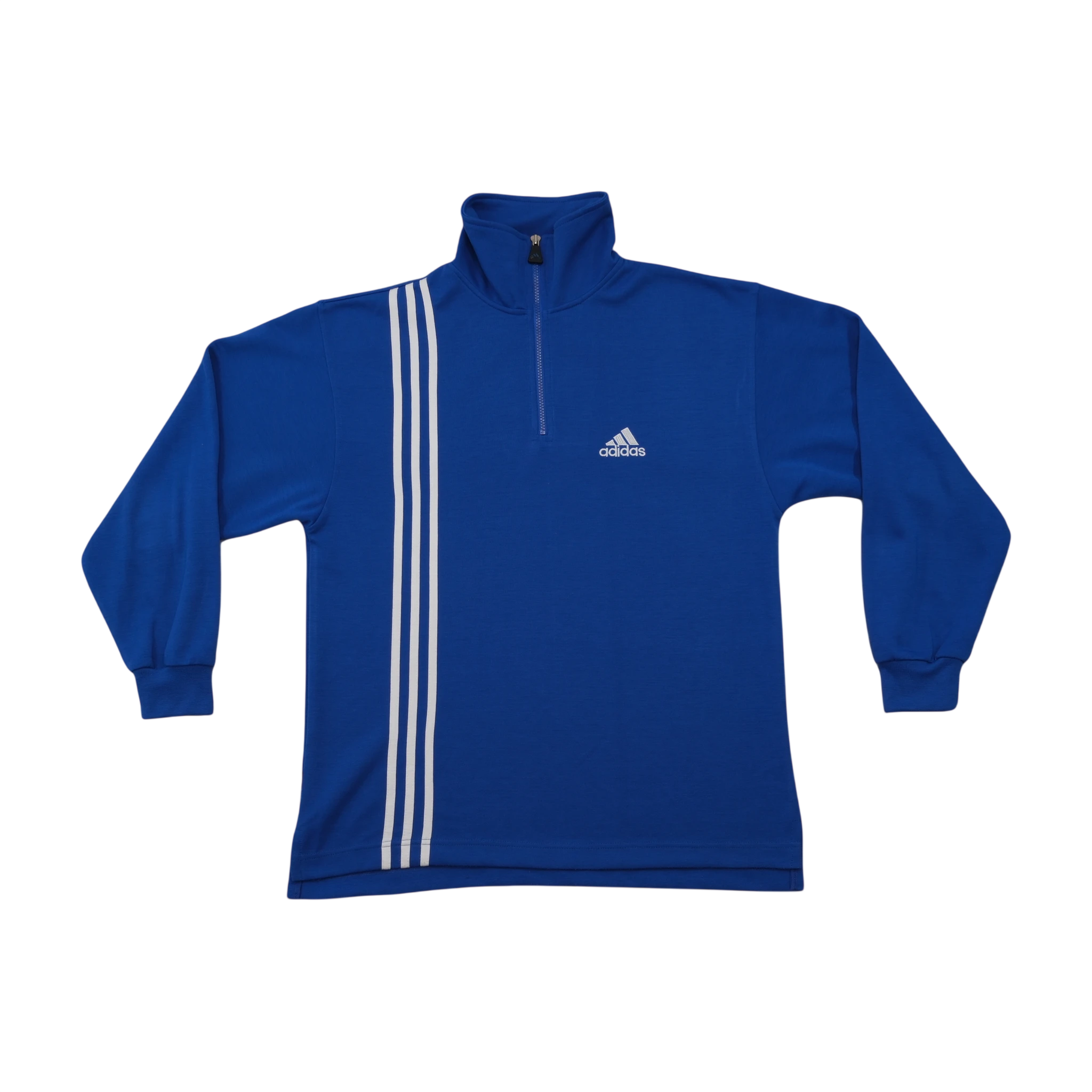Adidas Vintage Blue 3-Stripe Quarter-Zip Cotton Sweater