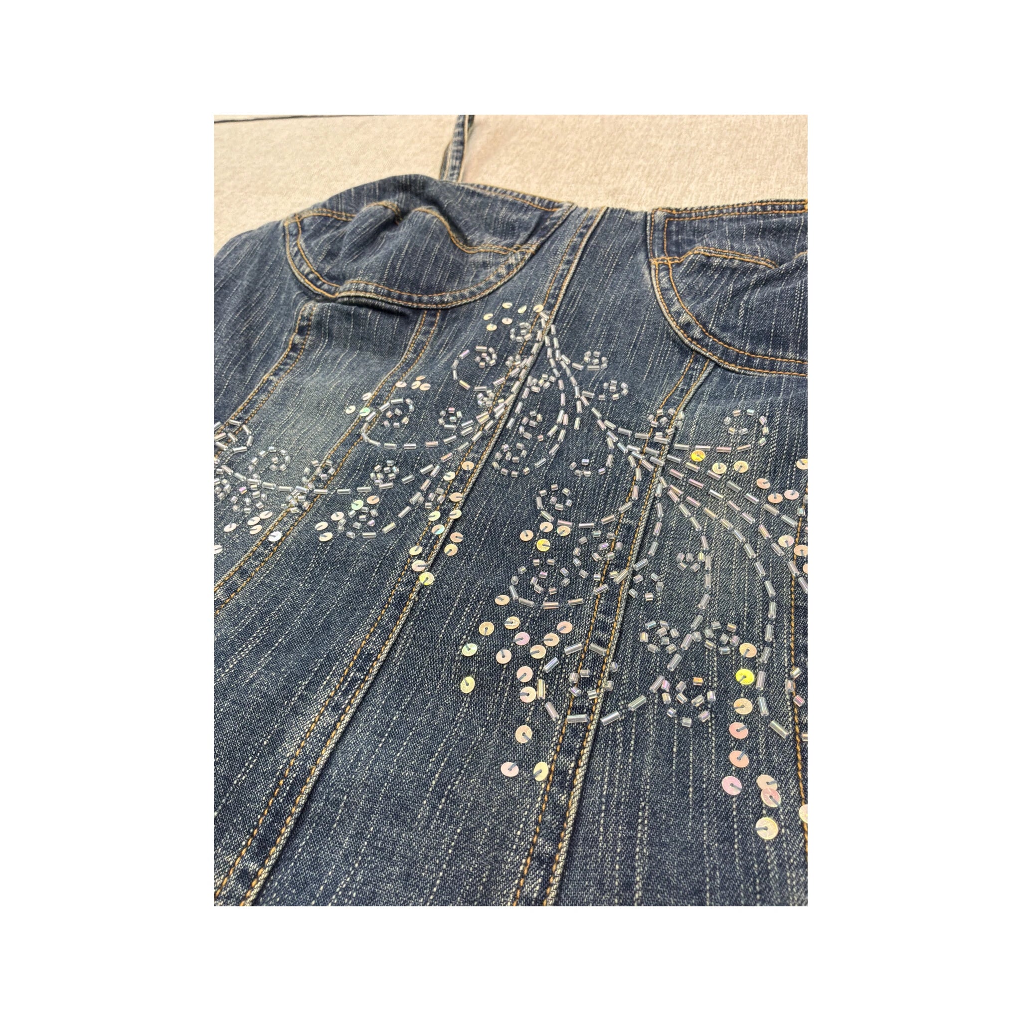Y2K Beaded Sequin Denim Corset Tank Top