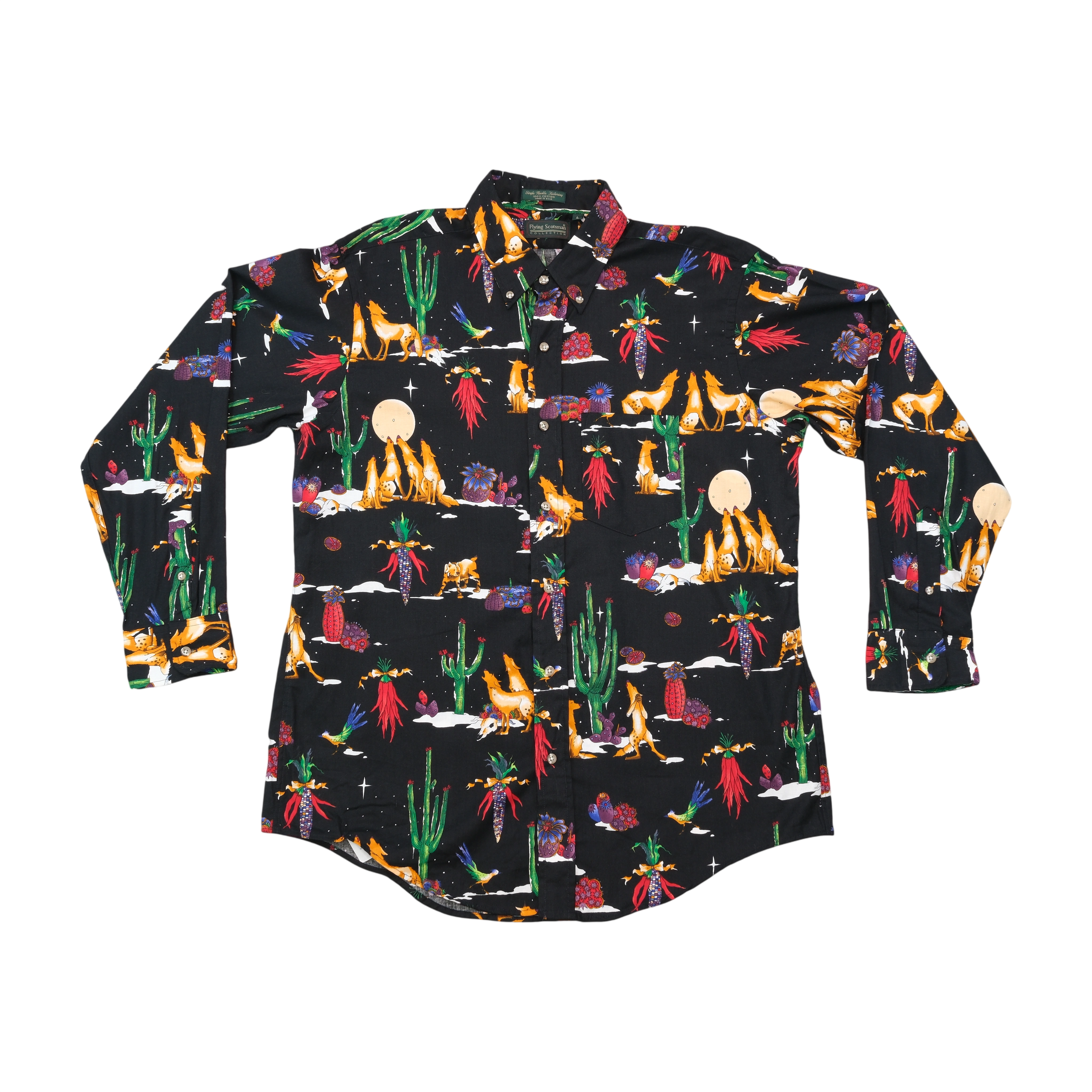 Flying Scotsman Collection Vintage Southwestern Coyote Print Cotton Button Up Shirt