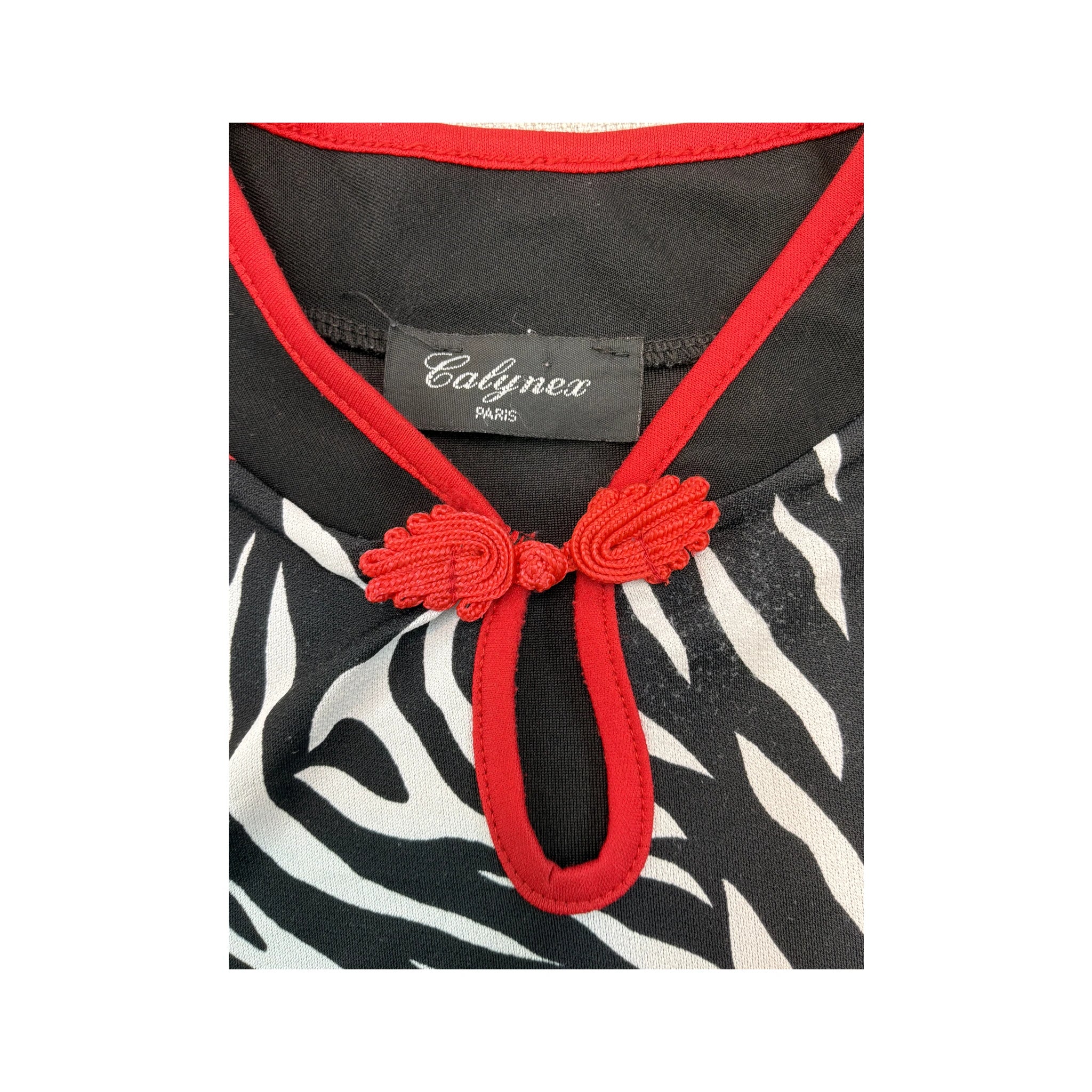 Calyneo Paris Zebra Rose Print Mandarin Collar Blouse