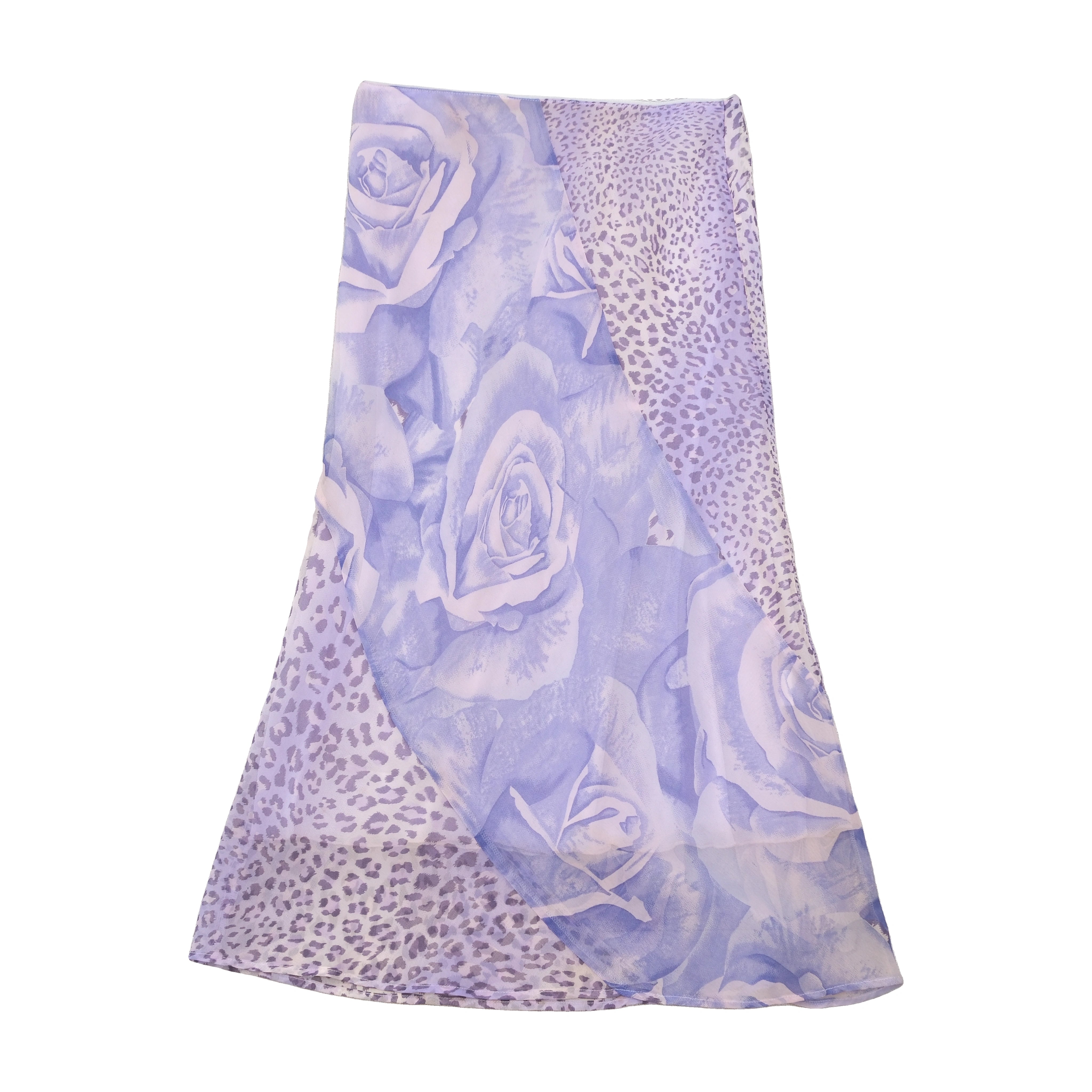 Vintage Purple Rose and Animal Print Asymmetric Midi Skirt
