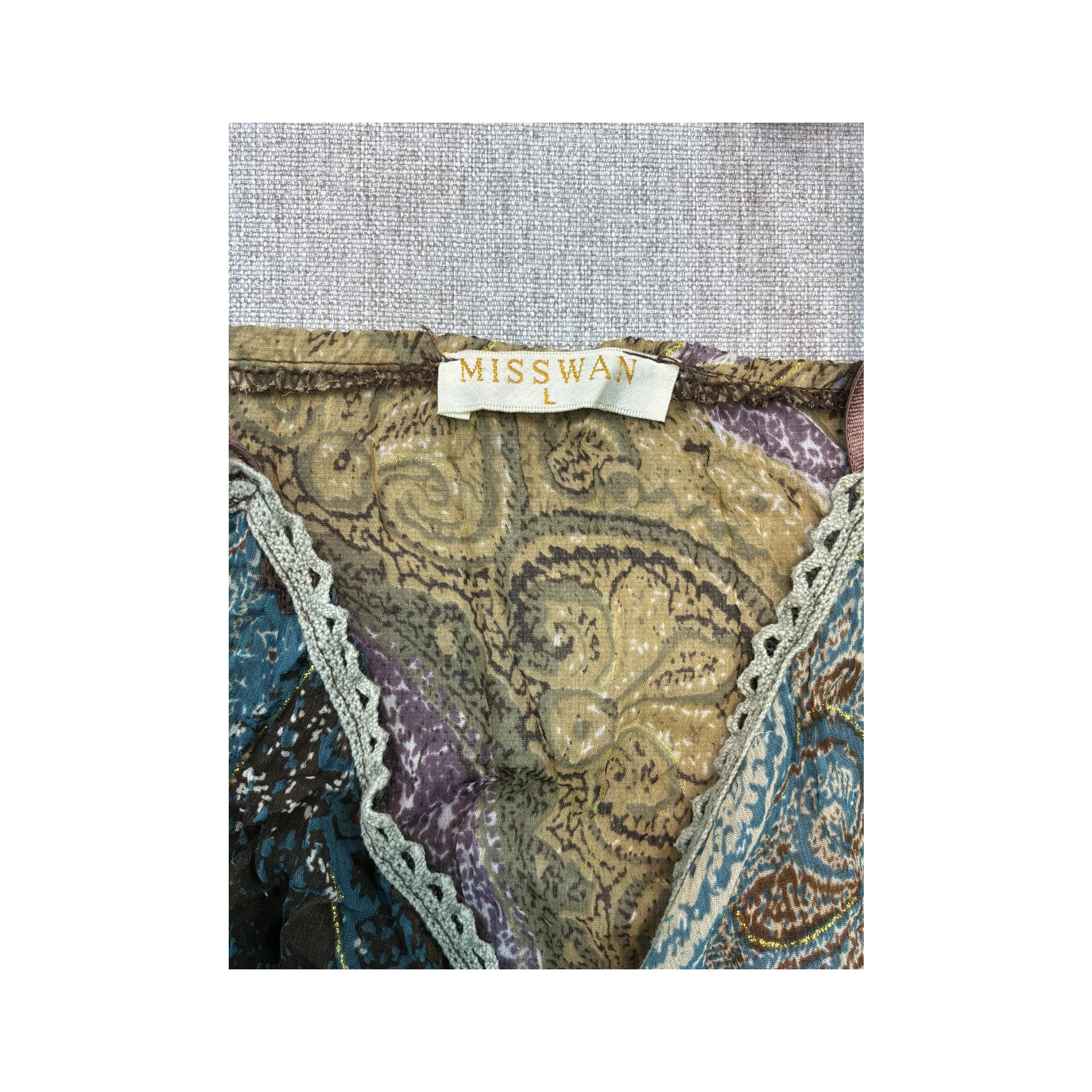Misswan Patchwork Paisley Floral Tie-Front Tank Top