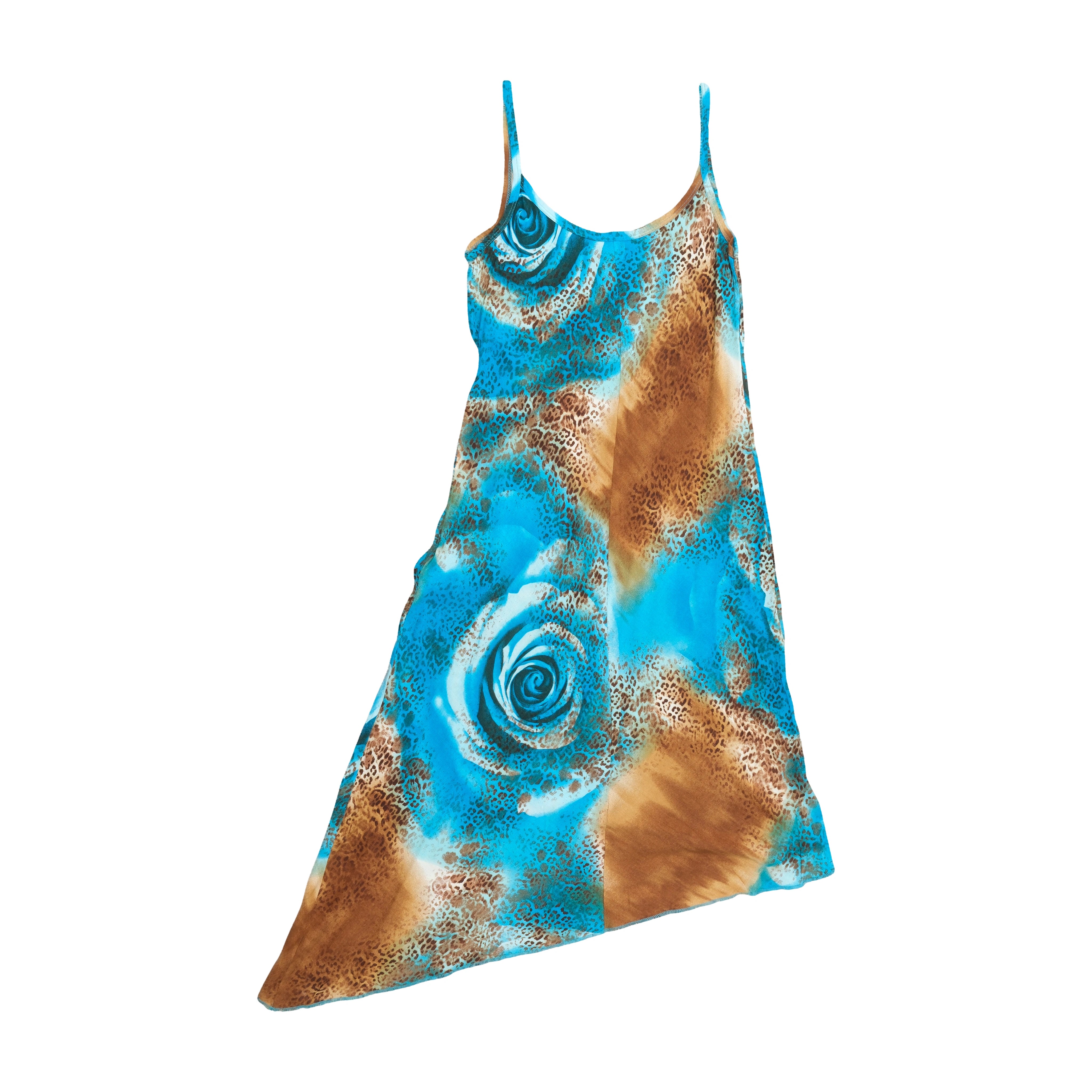 Abstract Rose Print Asymmetrical Slip Dress