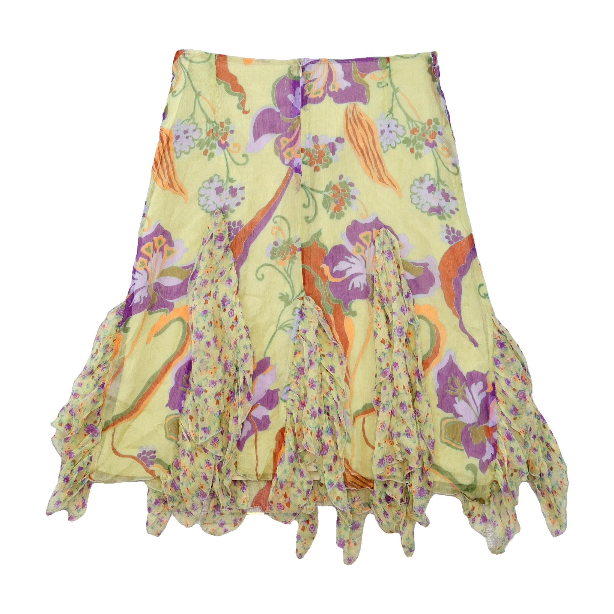 Pastel Yellow Floral Handkerchief Ruffle Skirt