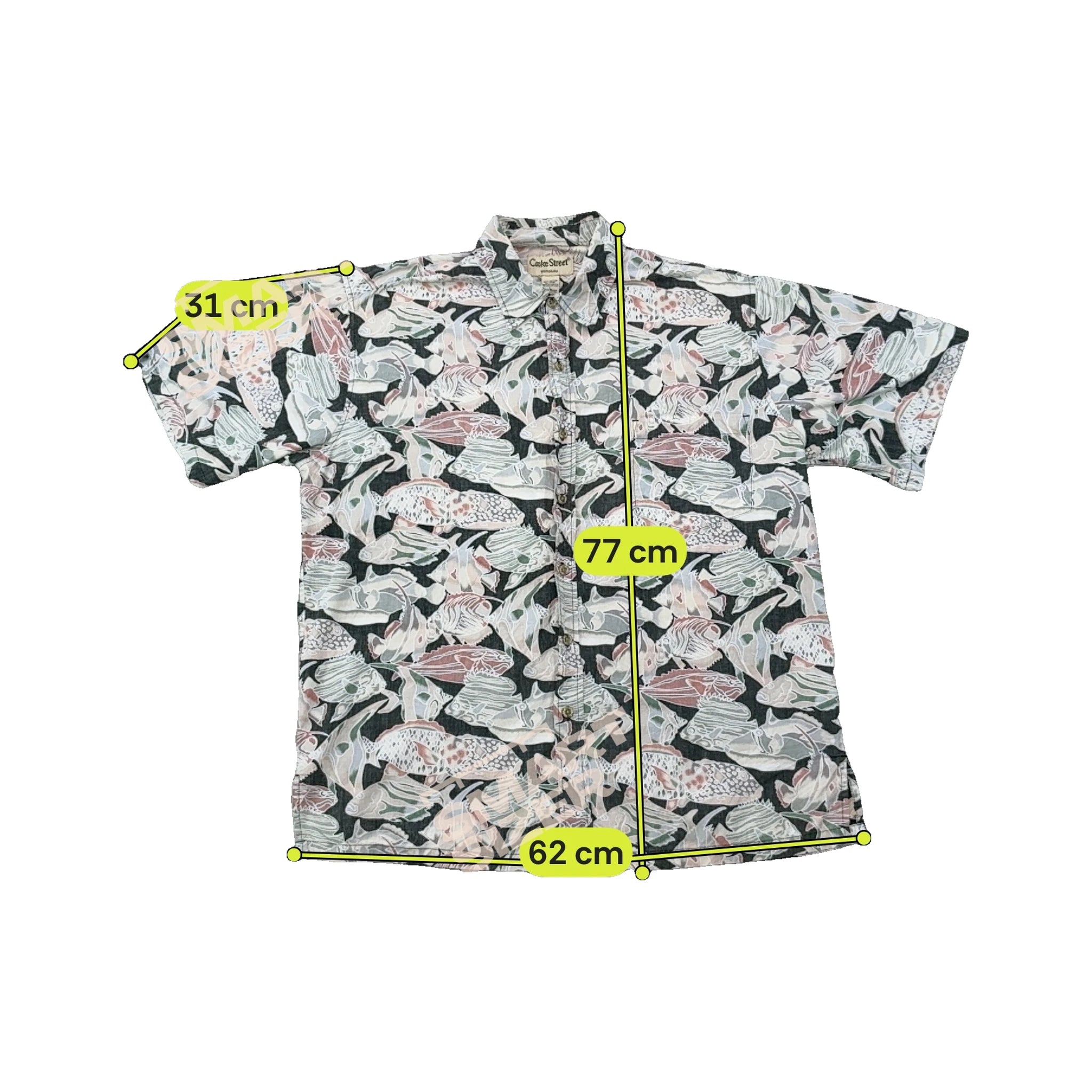 Cooke Street Honolulu Vintage Fish Print Cotton Button Up Shirt