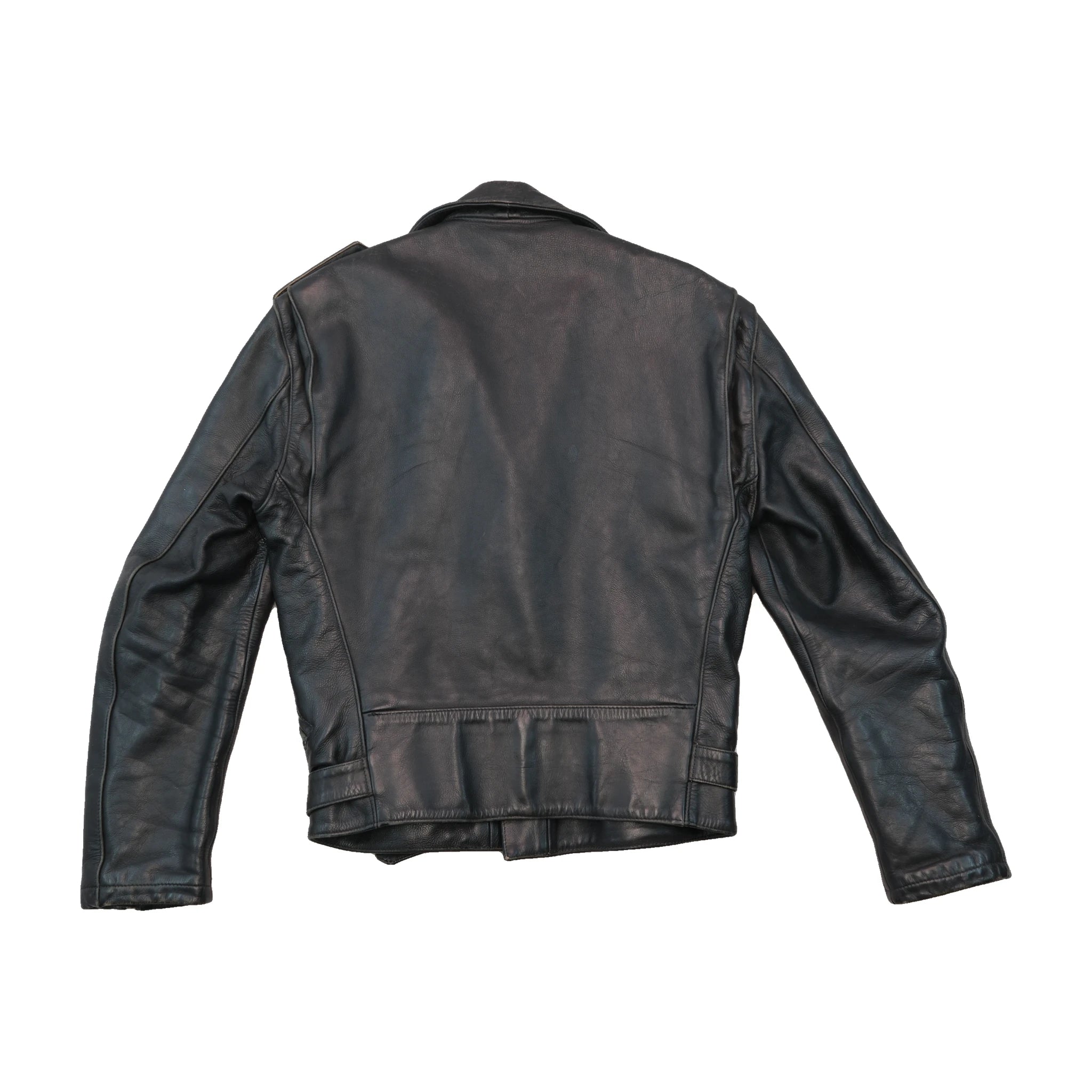 Vintage Black Leather Belted Moto Jacket