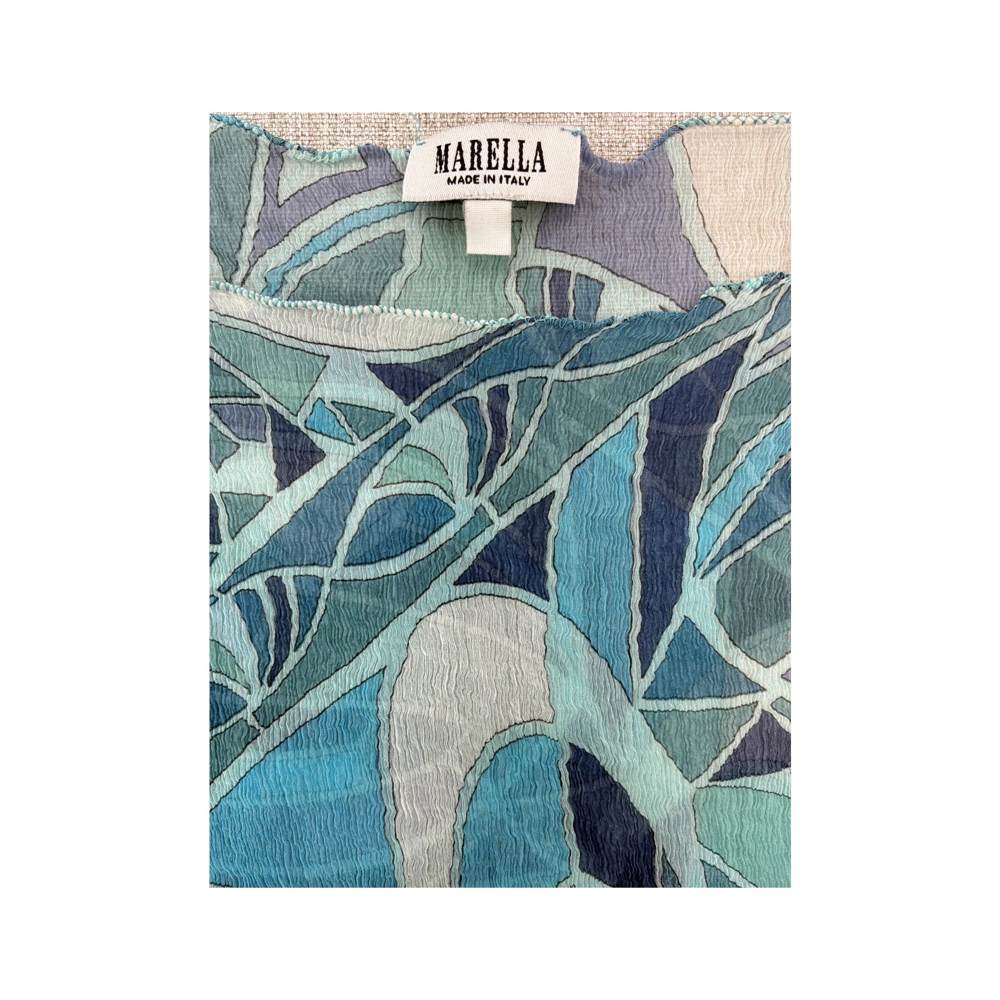 Marella Blue Abstract Print Boat-Neck Tunic Blouse