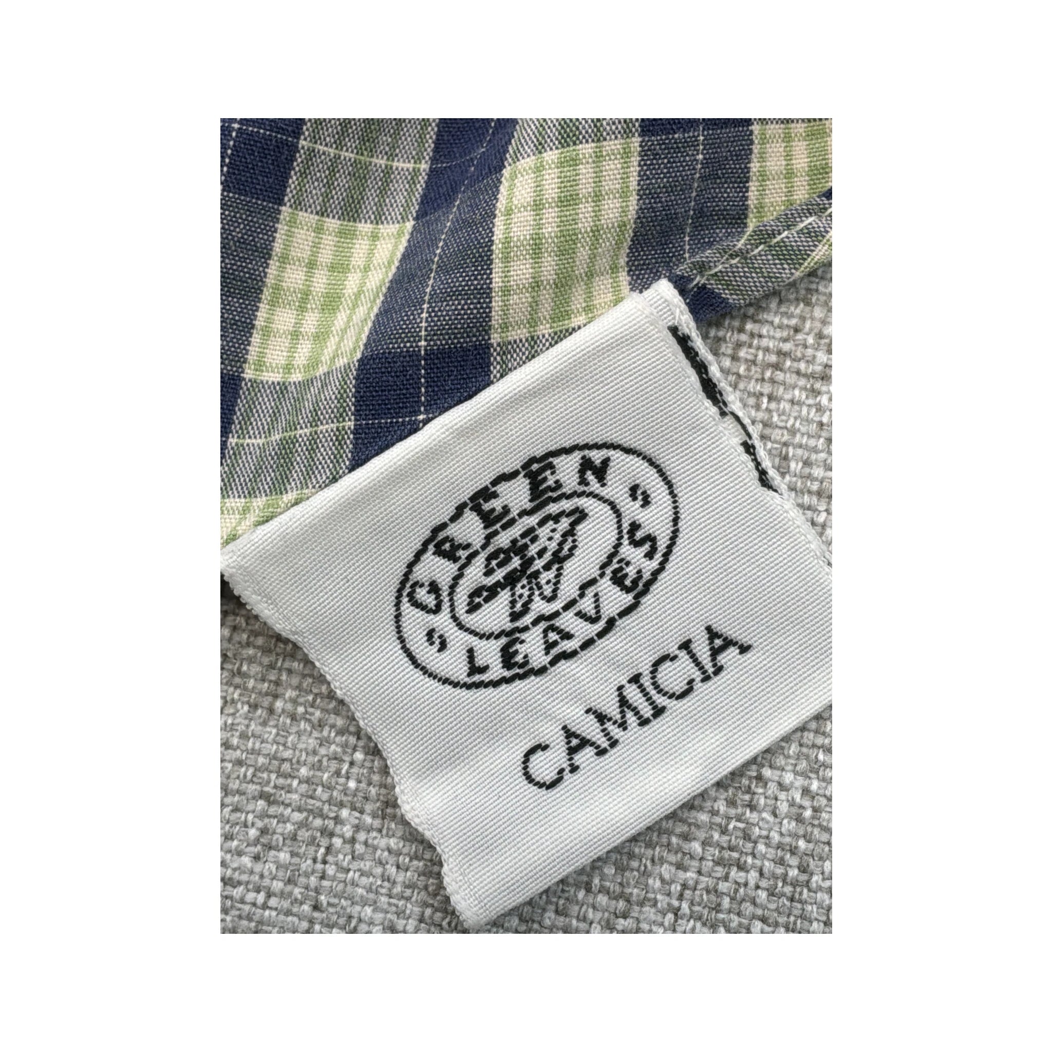 Green Leaves Gingham Plaid Button-Down Cotton Shirt