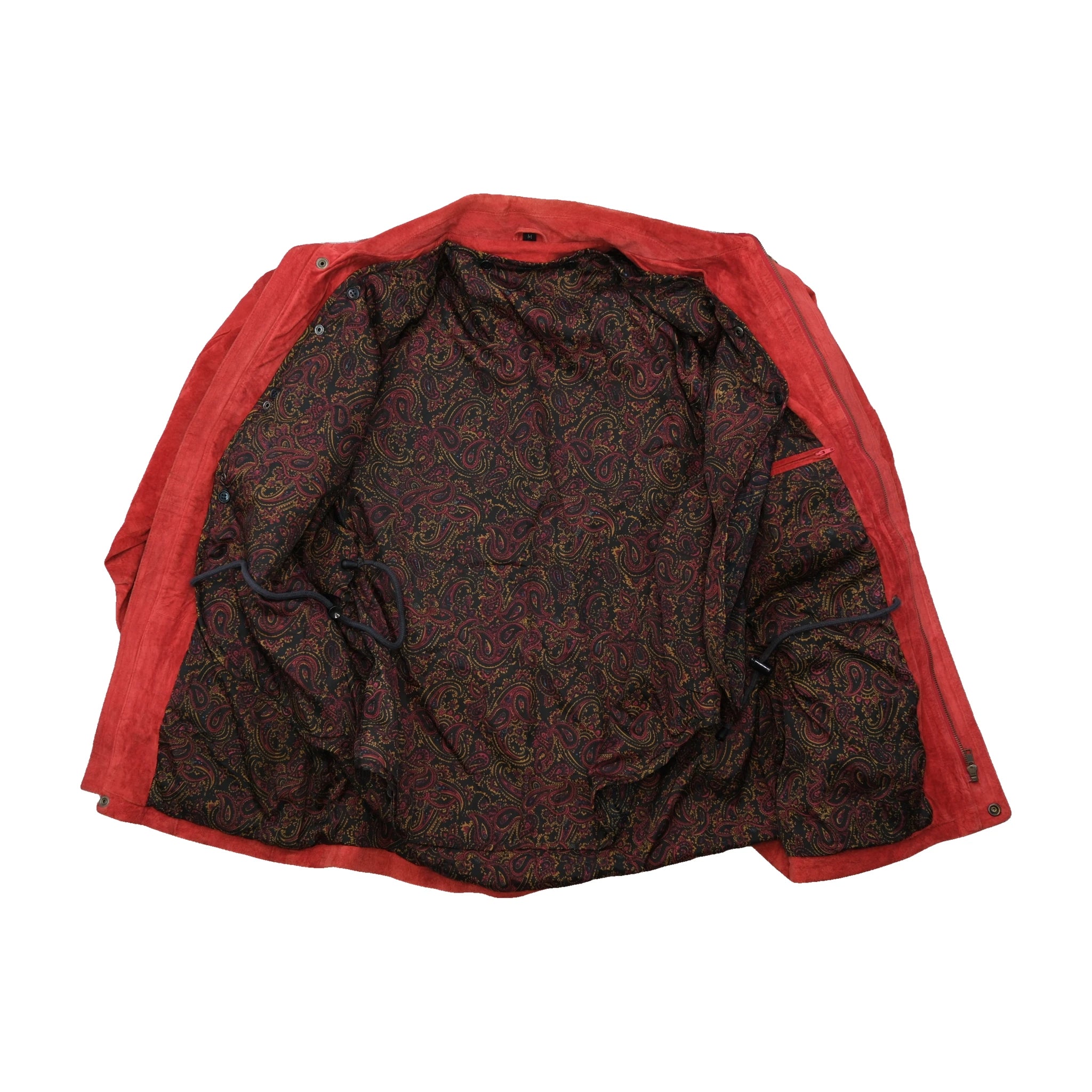 Red Suede Utility Jacket with Paisley Lining
