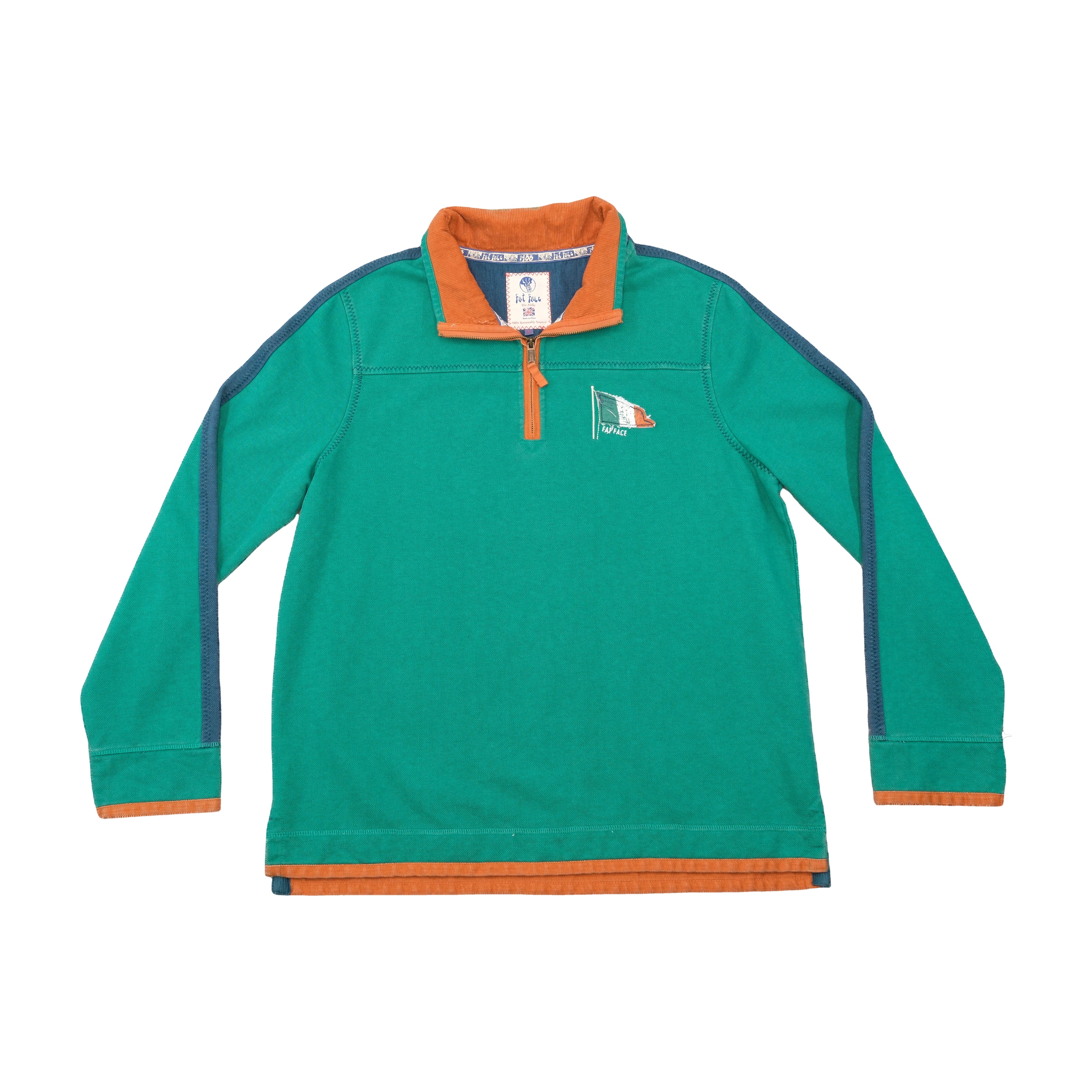 Fat Face Ireland Flag Quarter Zip Cotton Sweater