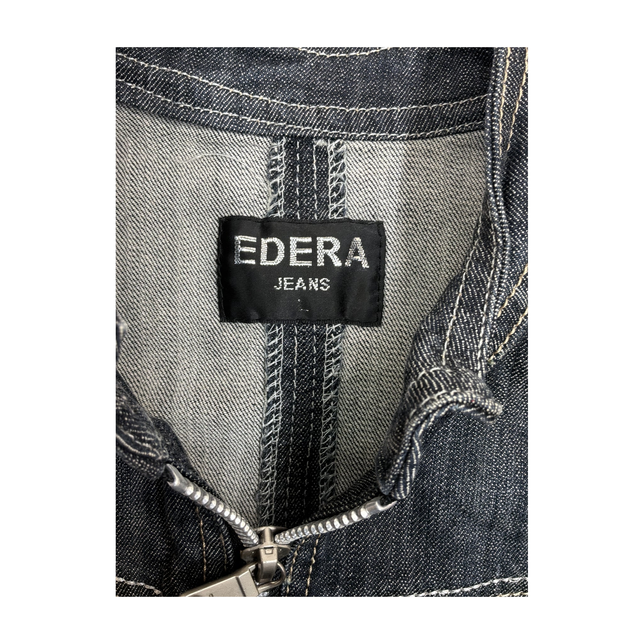 EDERA Jeans Dark Wash Zip-Up Denim Jacket with Gold Embroidery