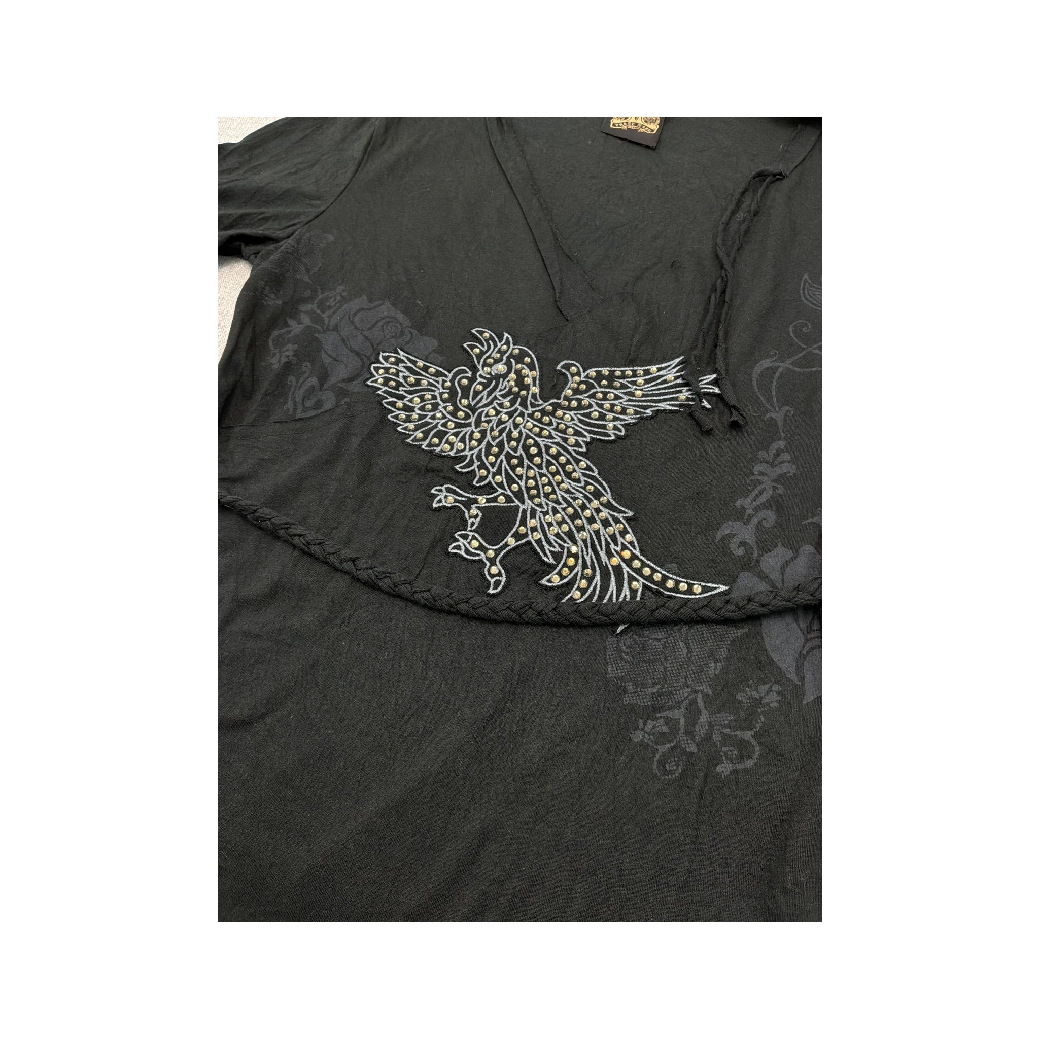 Nine Lives Studded Phoenix Handkerchief Hem Blouse