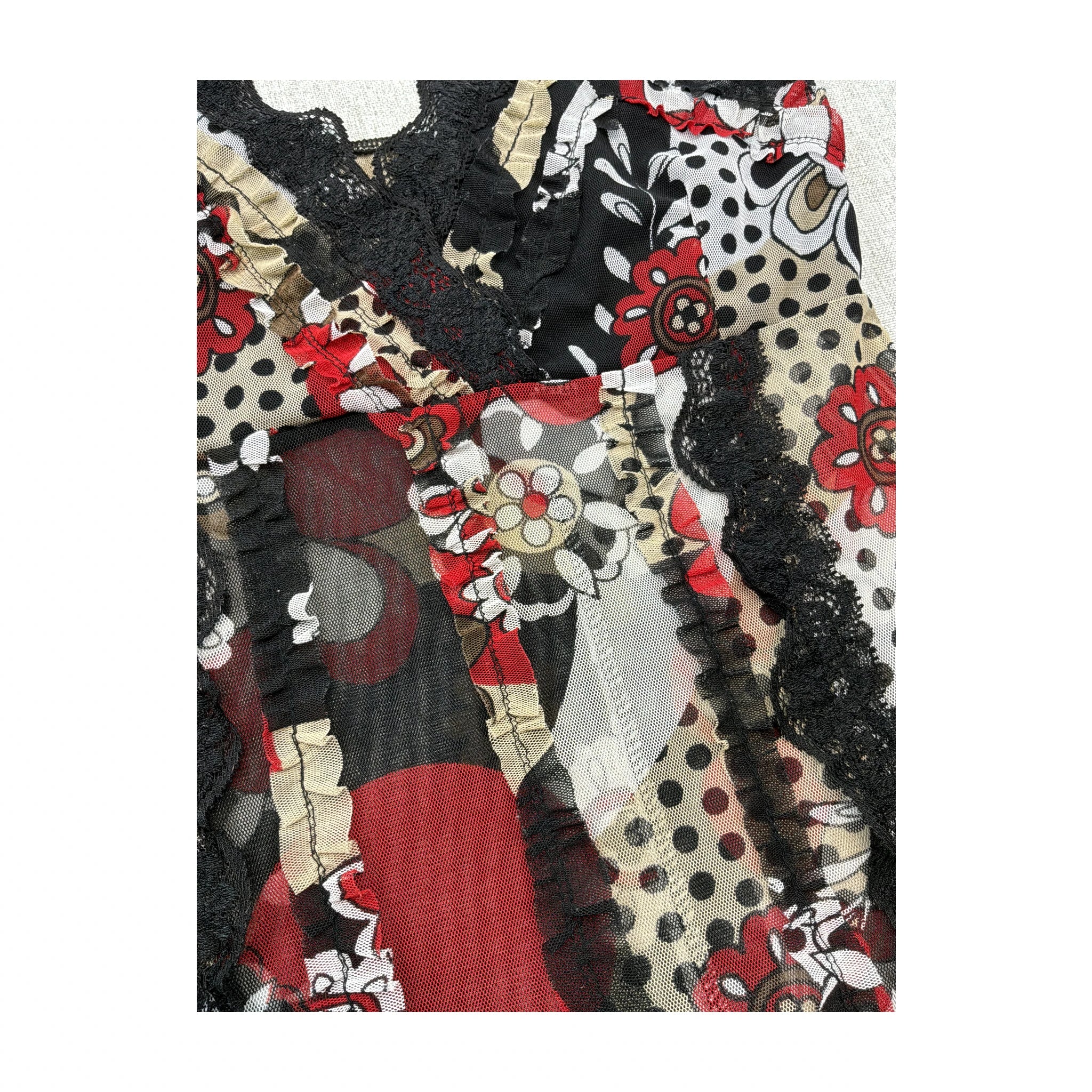 Floral & Polka Dot Lace-Trim Mesh Camisole Top
