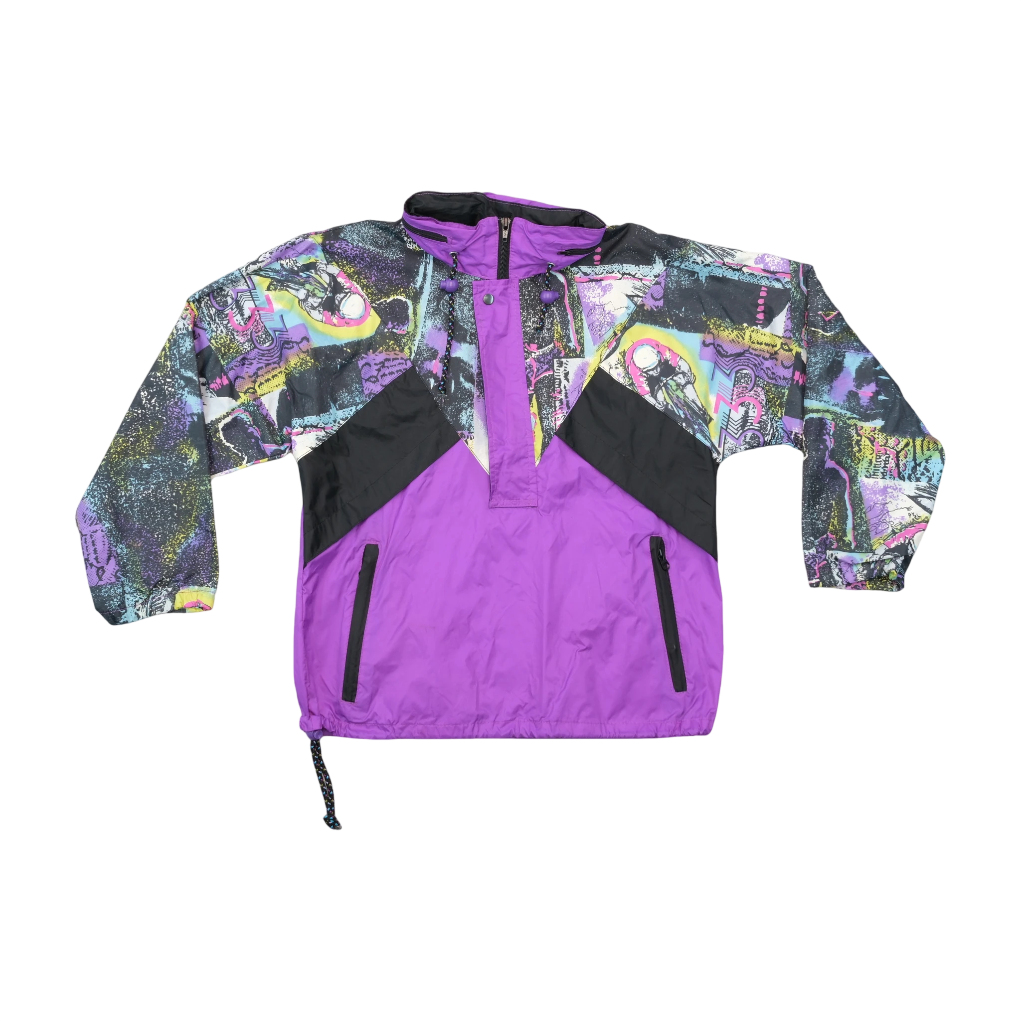 Vintage Abstract Print Purple Pullover Ski Jacket