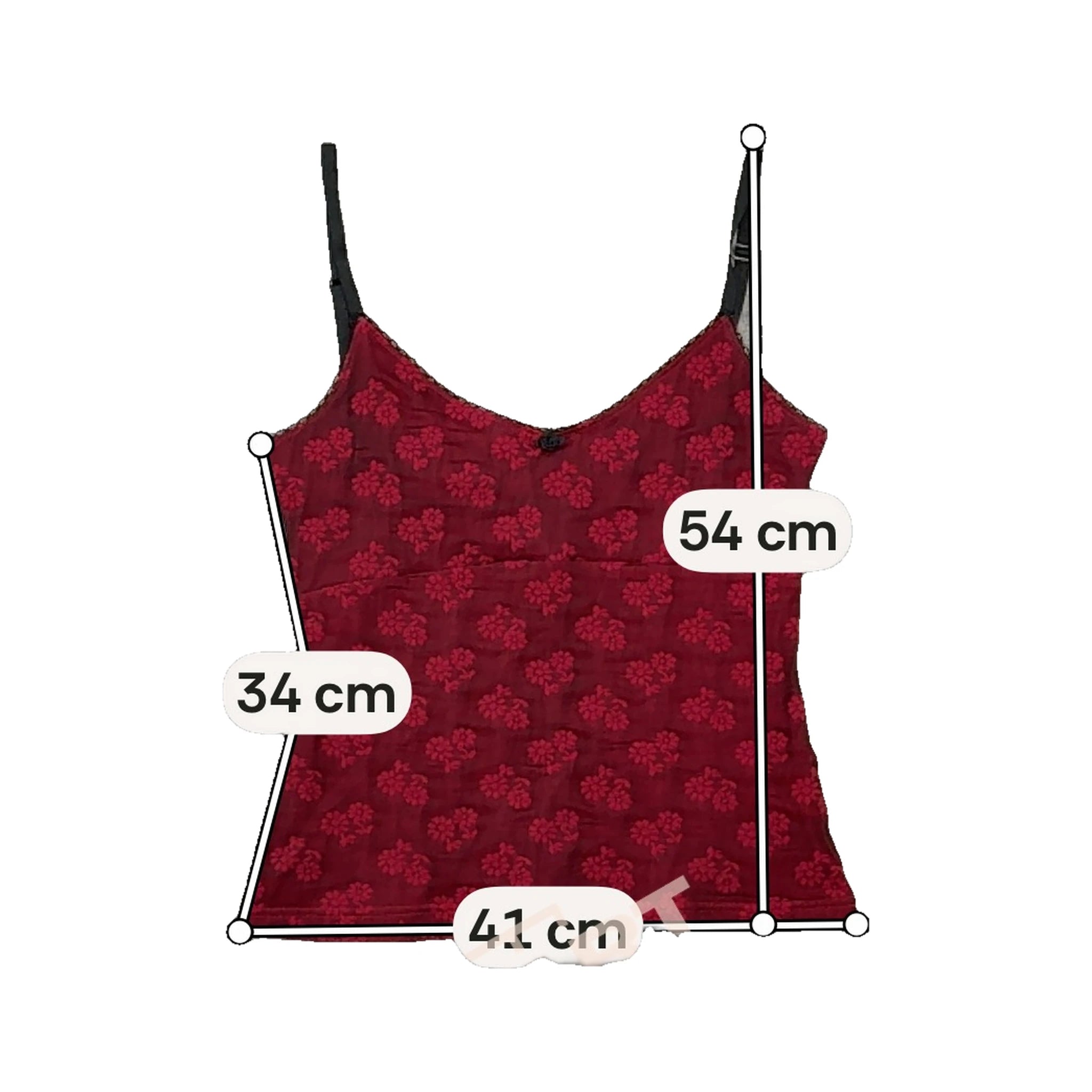 Red Floral Cami Tank Top with Black Straps