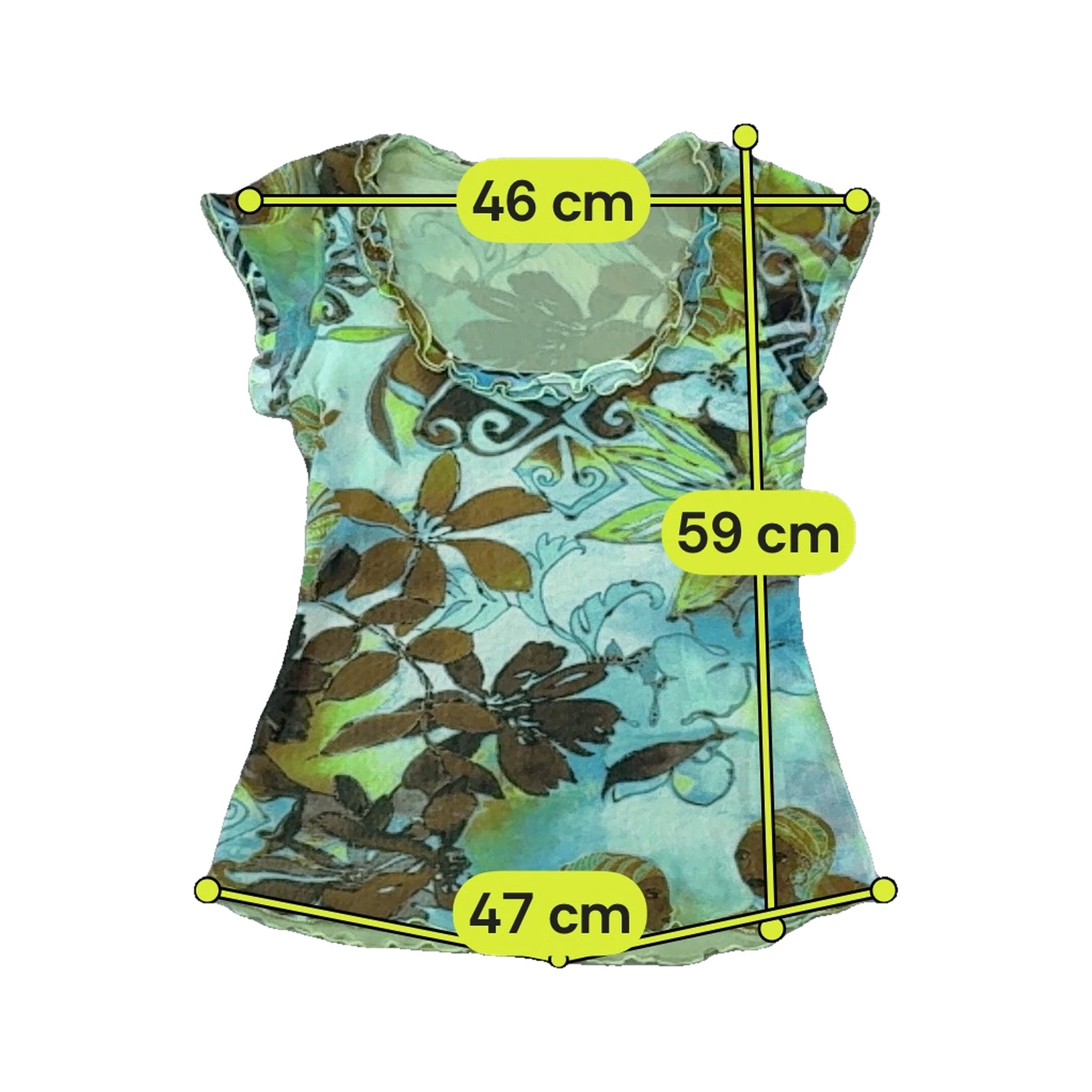T-shirt Transparente em Rede floral com Acabamento de Folhos