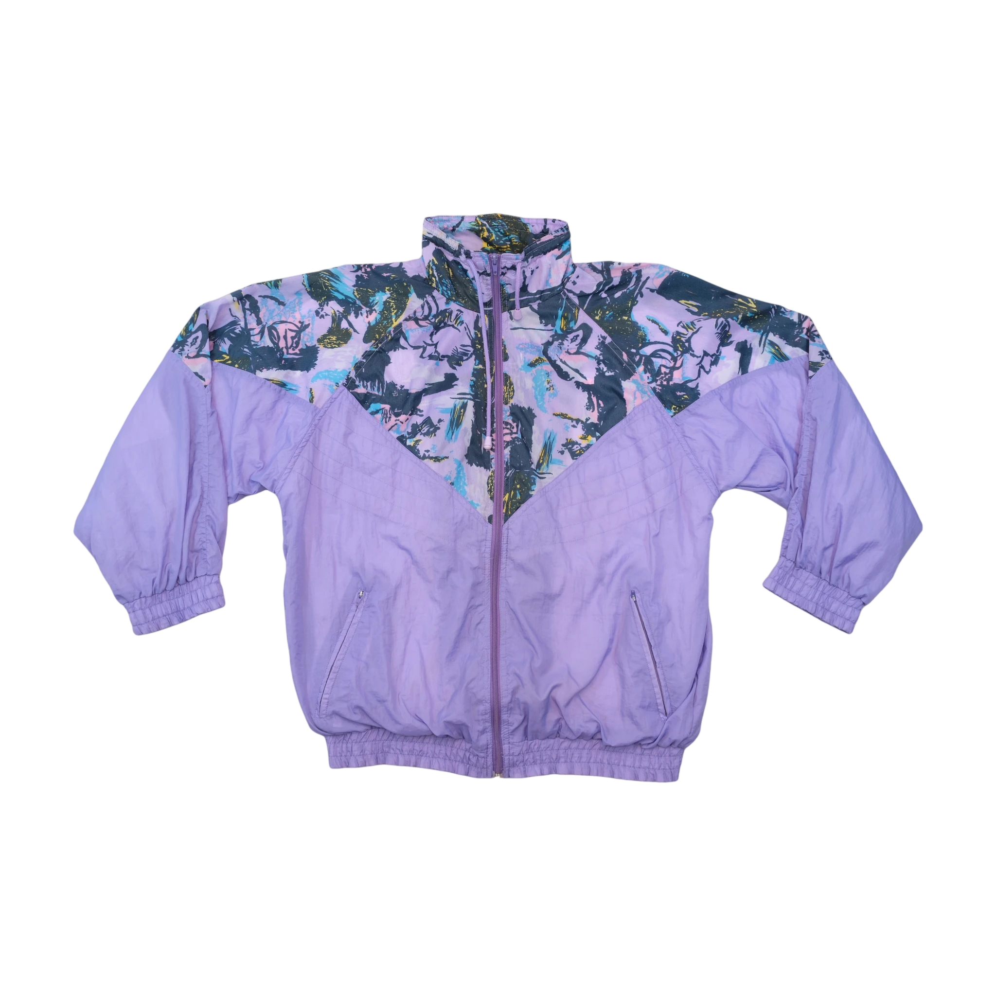 Vintage Abstract Print Purple Windbreaker Jacket