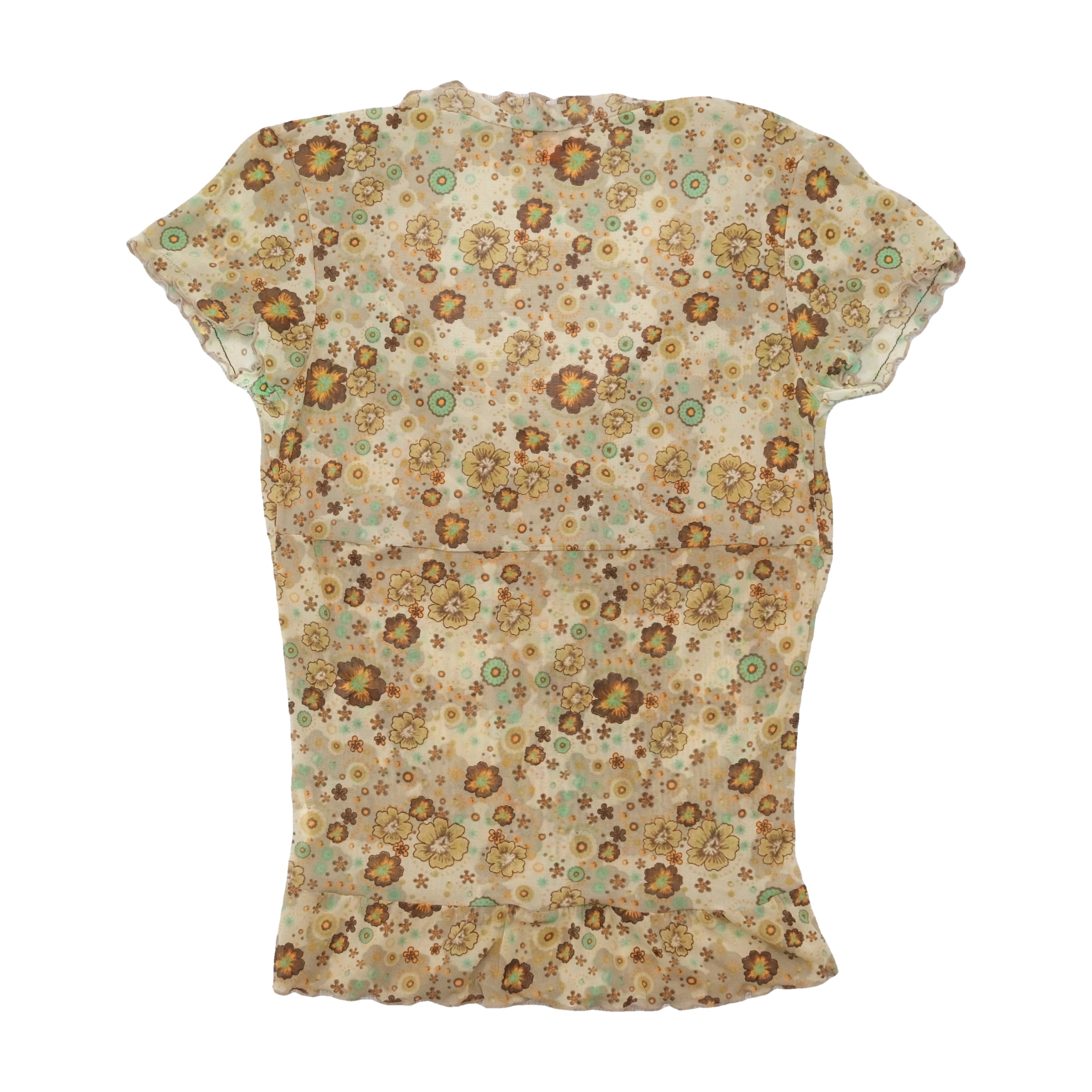 Elin Style Floral Mesh Tie Front Blouse