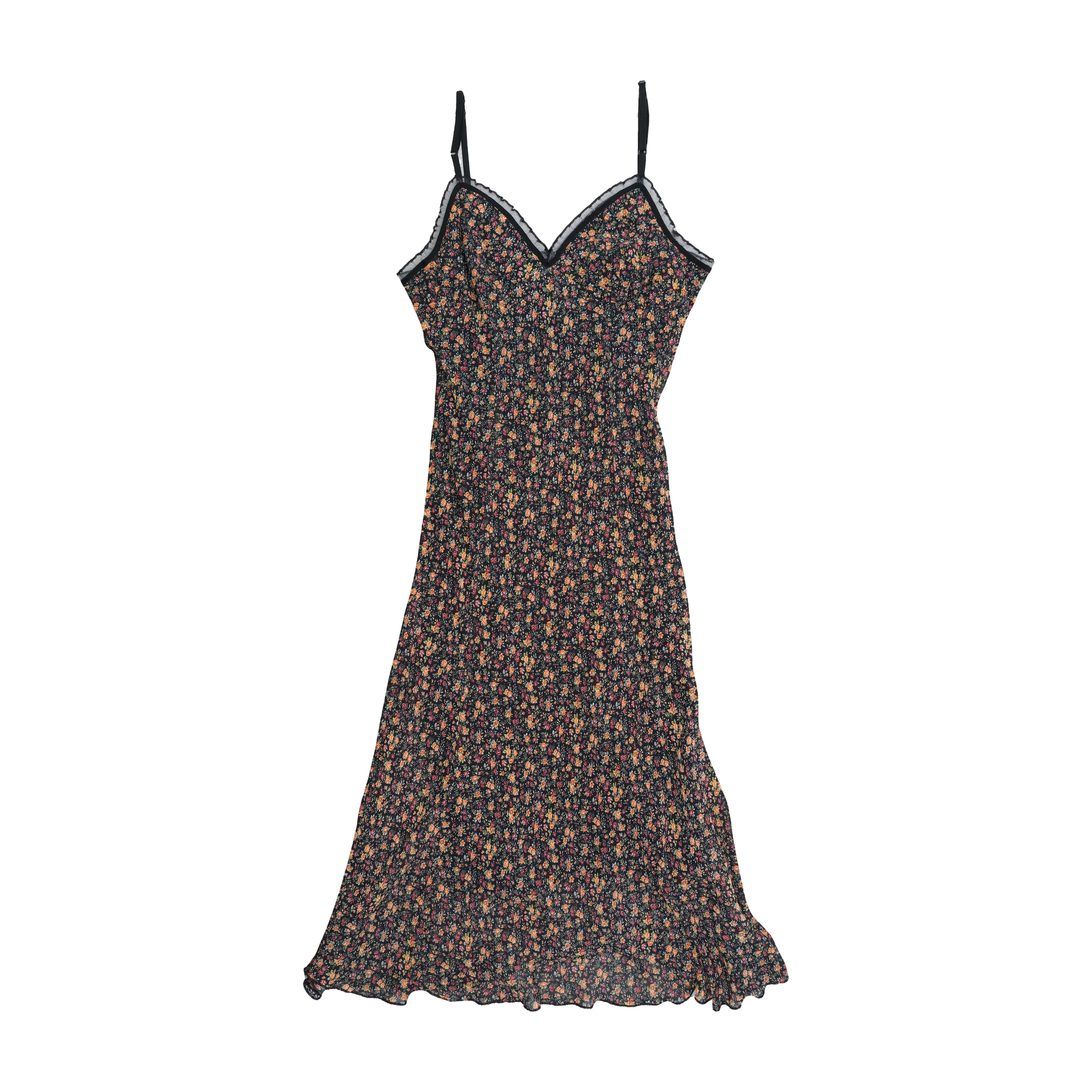 Vintage Floral Sheer Trim Slip Dress