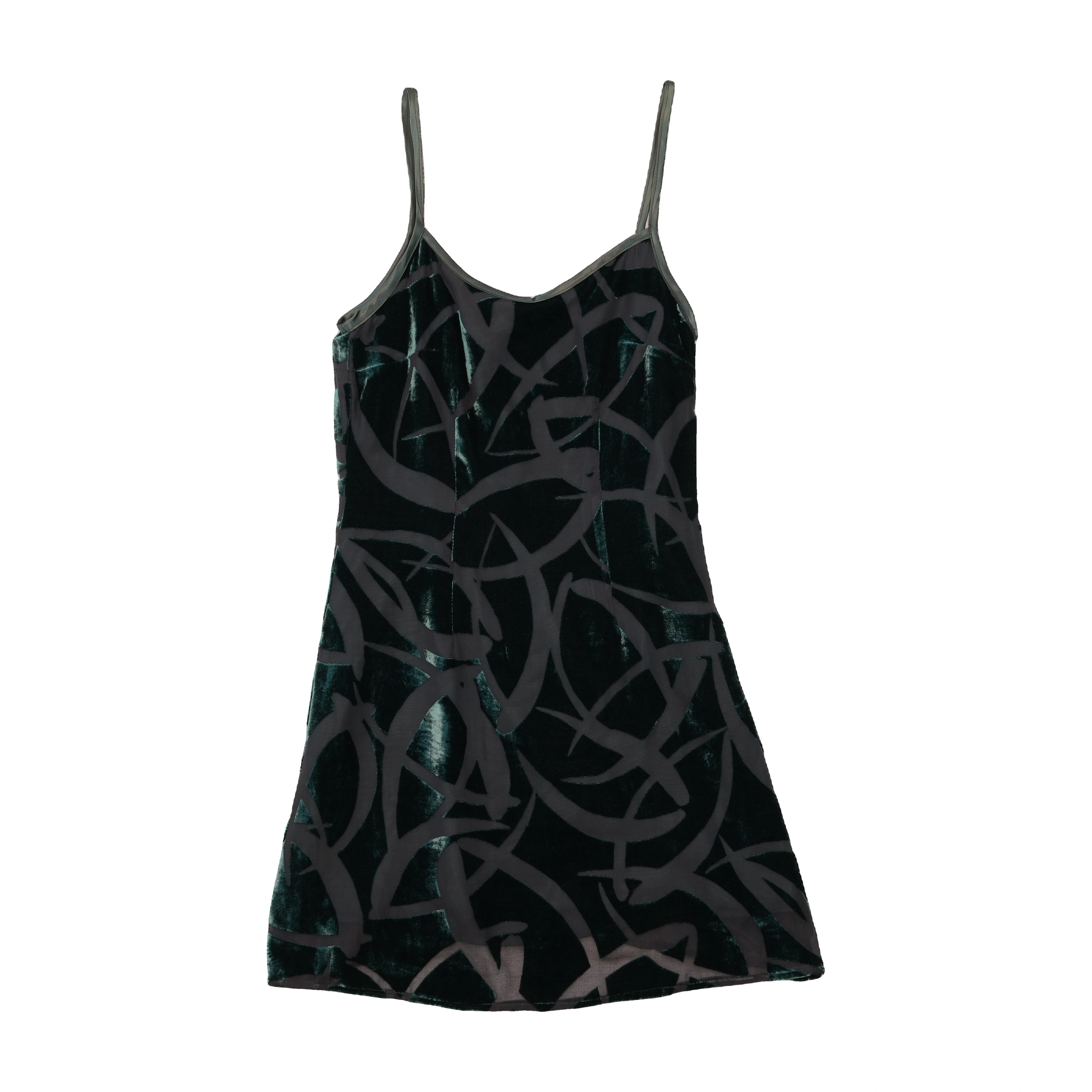 Abstract Burnout Green Velvet Slip Dress