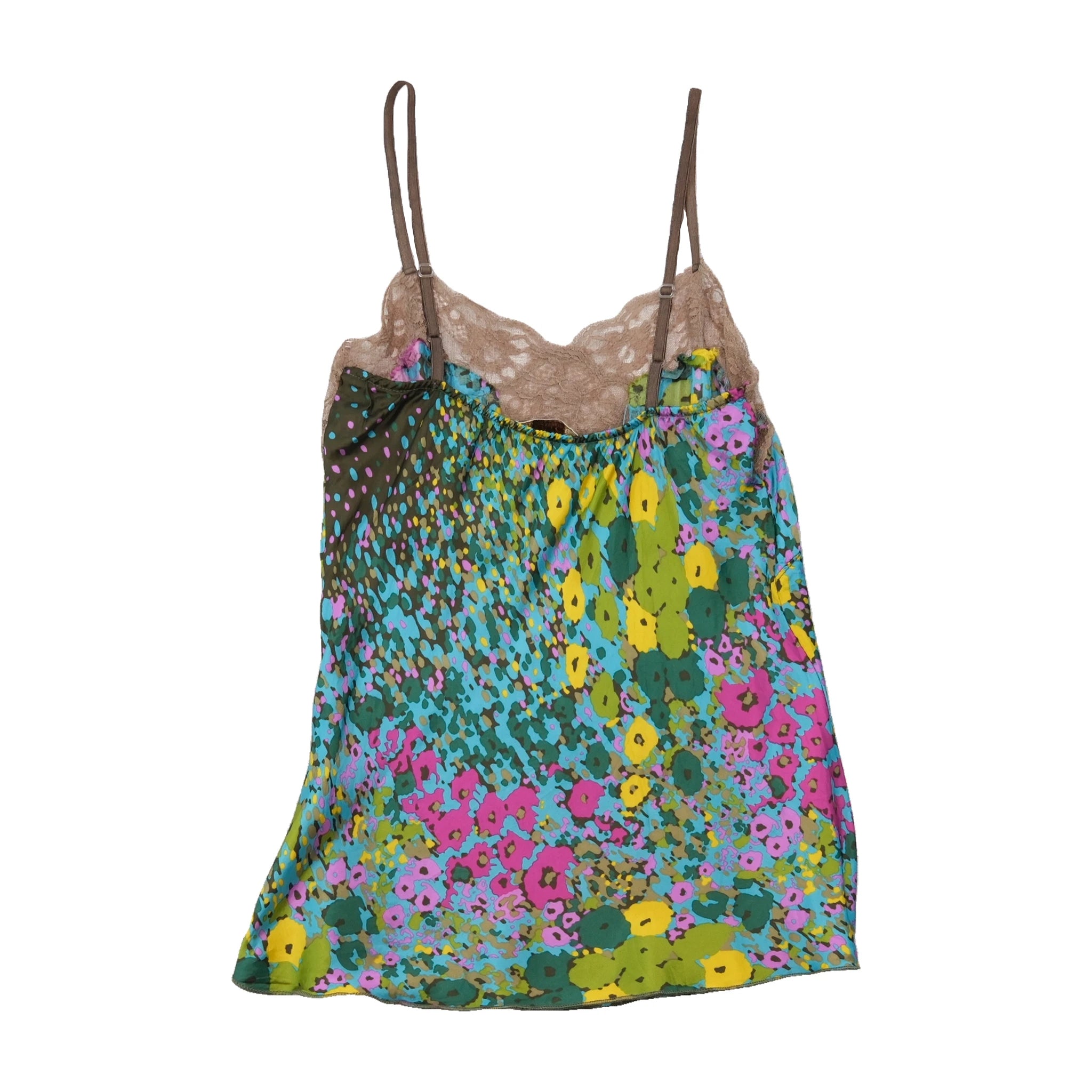 Floral Print Lace-Trim Satin Camisole Top (Made in Italy)