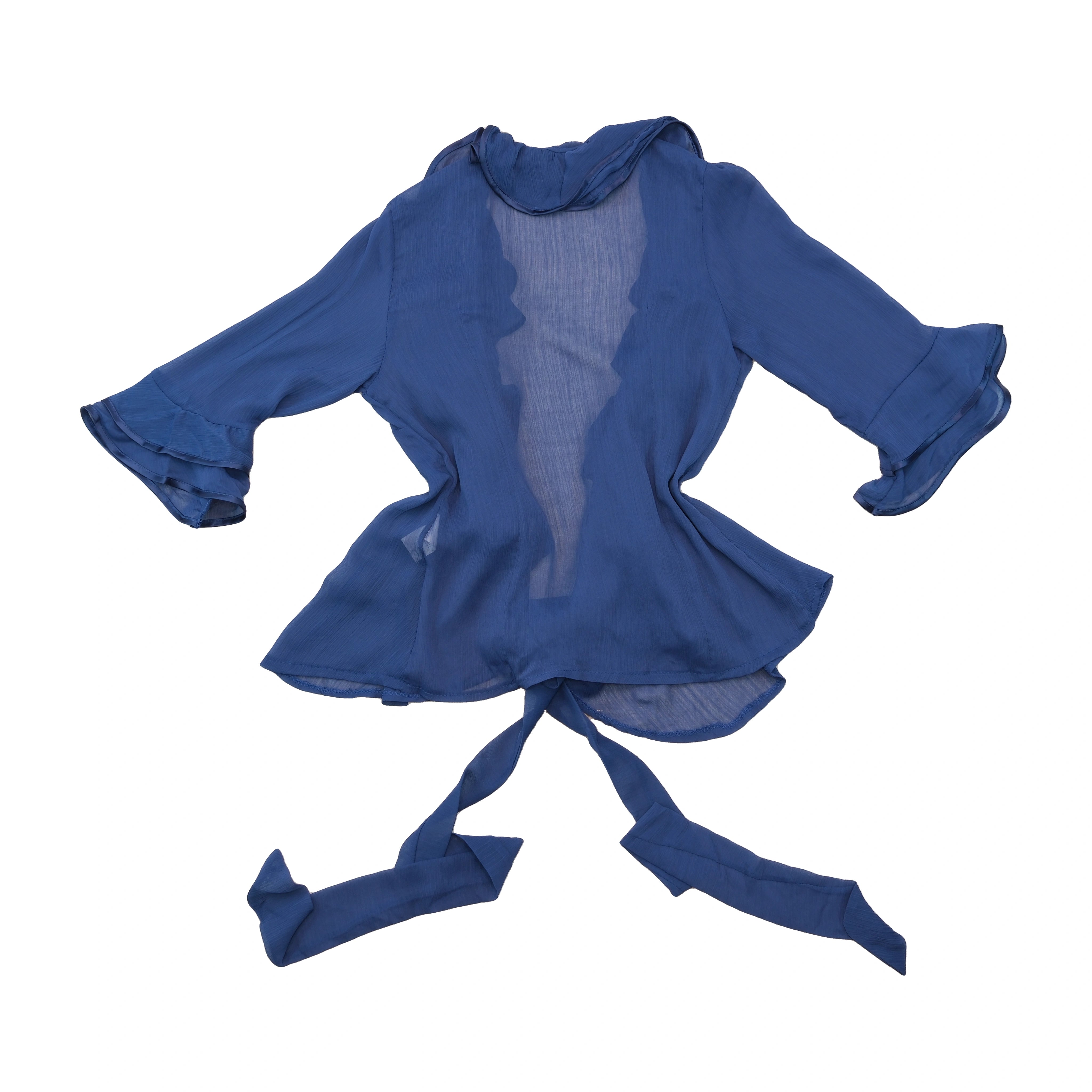 Blusa Transparente vintage com Folhos e Nó à Frente