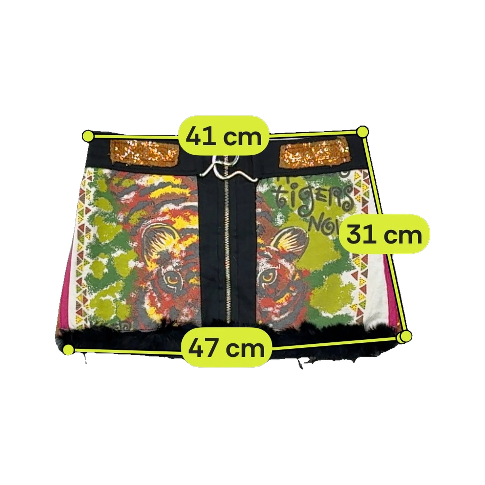 Mini saia CyBerg vintage com estampado de Tigre e Acabamento em Pelo