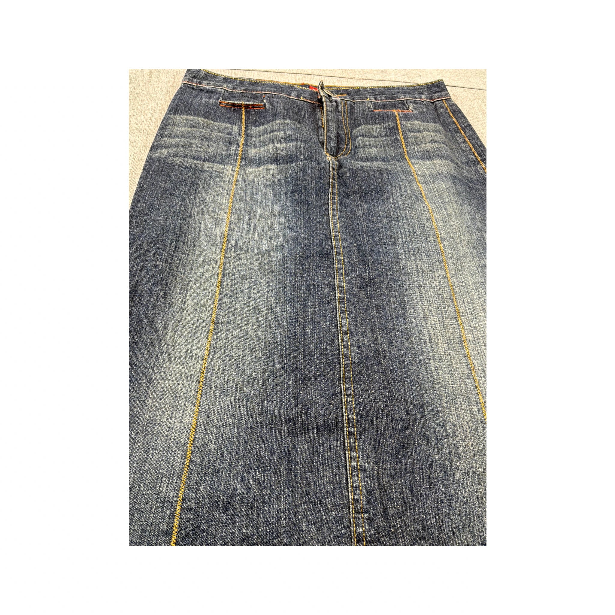 Vintage Blue Denim A-Line Midi Skirt