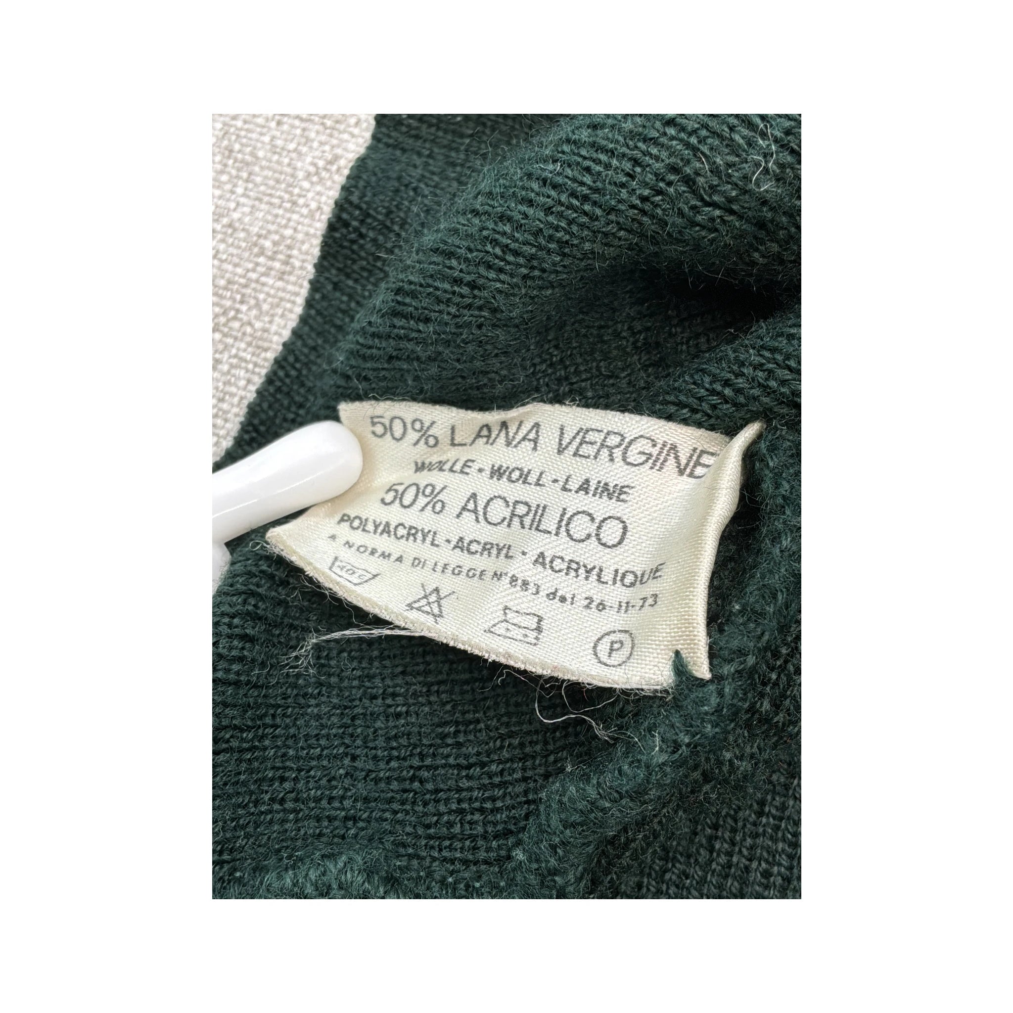 Vintage Dark Green Virgin Wool Blend Full Zip Collared Sweater