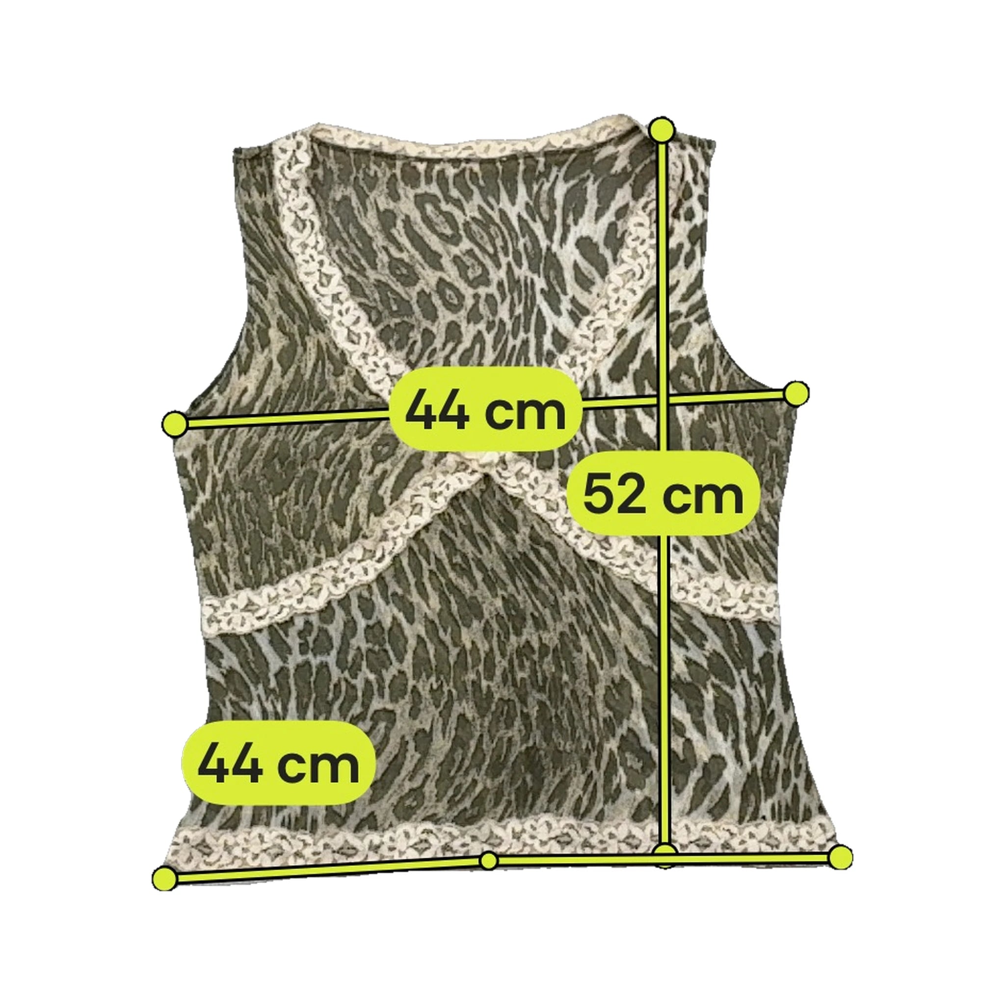 Top de alças Comma, com estampado de Leopardo e Acabamento em renda