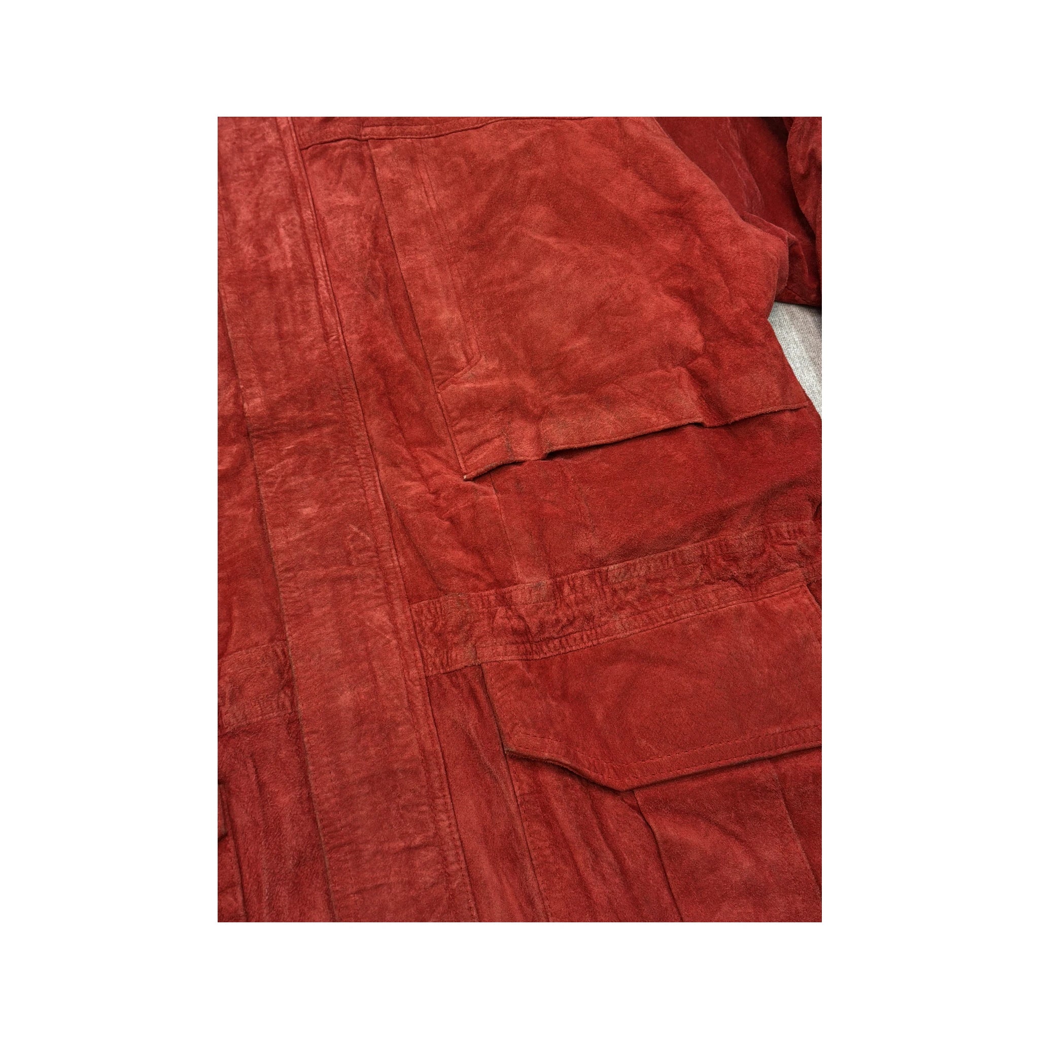 Red Suede Utility Jacket with Paisley Lining
