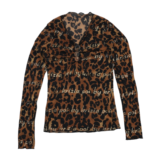 Krizia Poi Leopard Print Sheer Mesh Long Sleeve Shirt