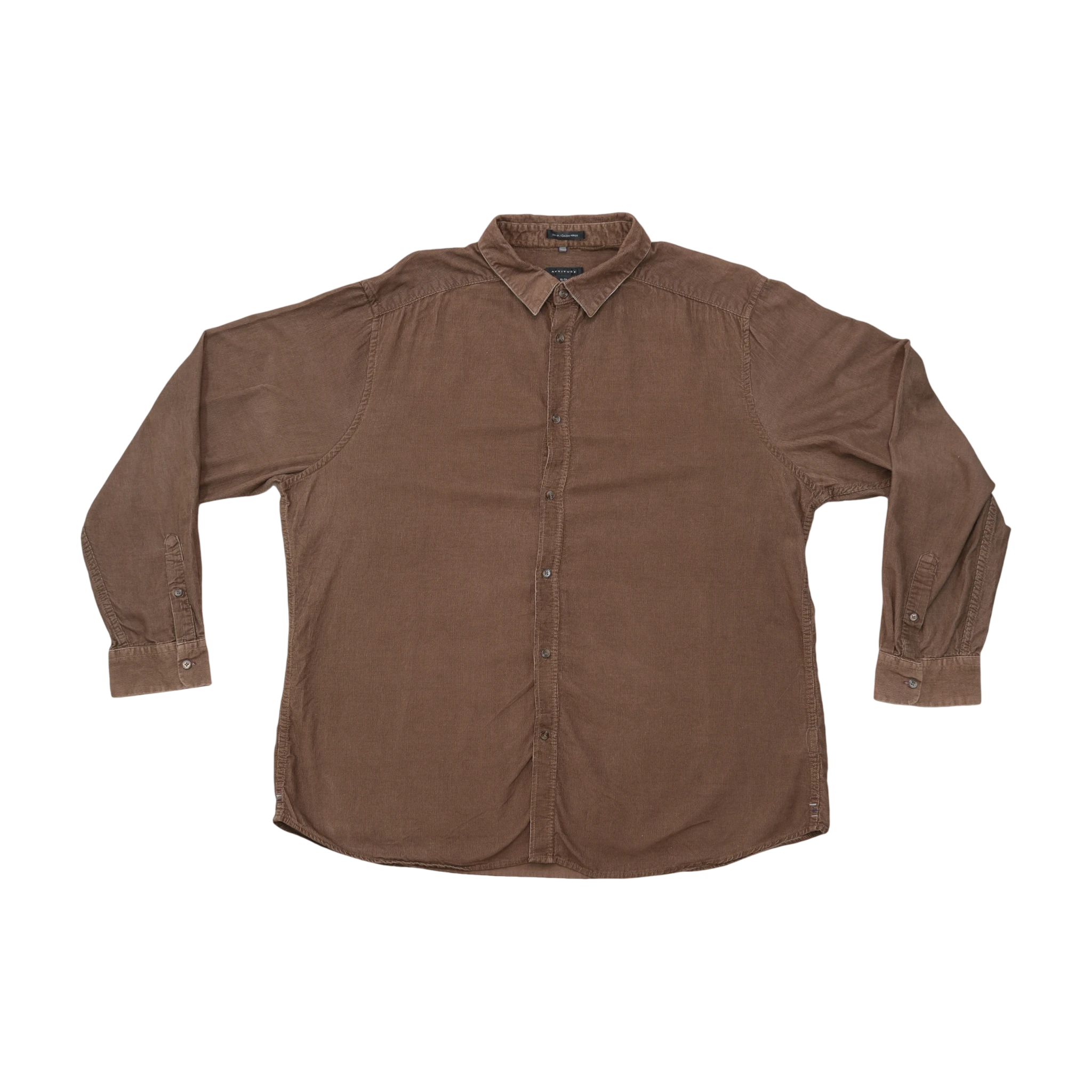 Attitude Brown Cotton Fine Wale Corduroy Button-Up Shirt