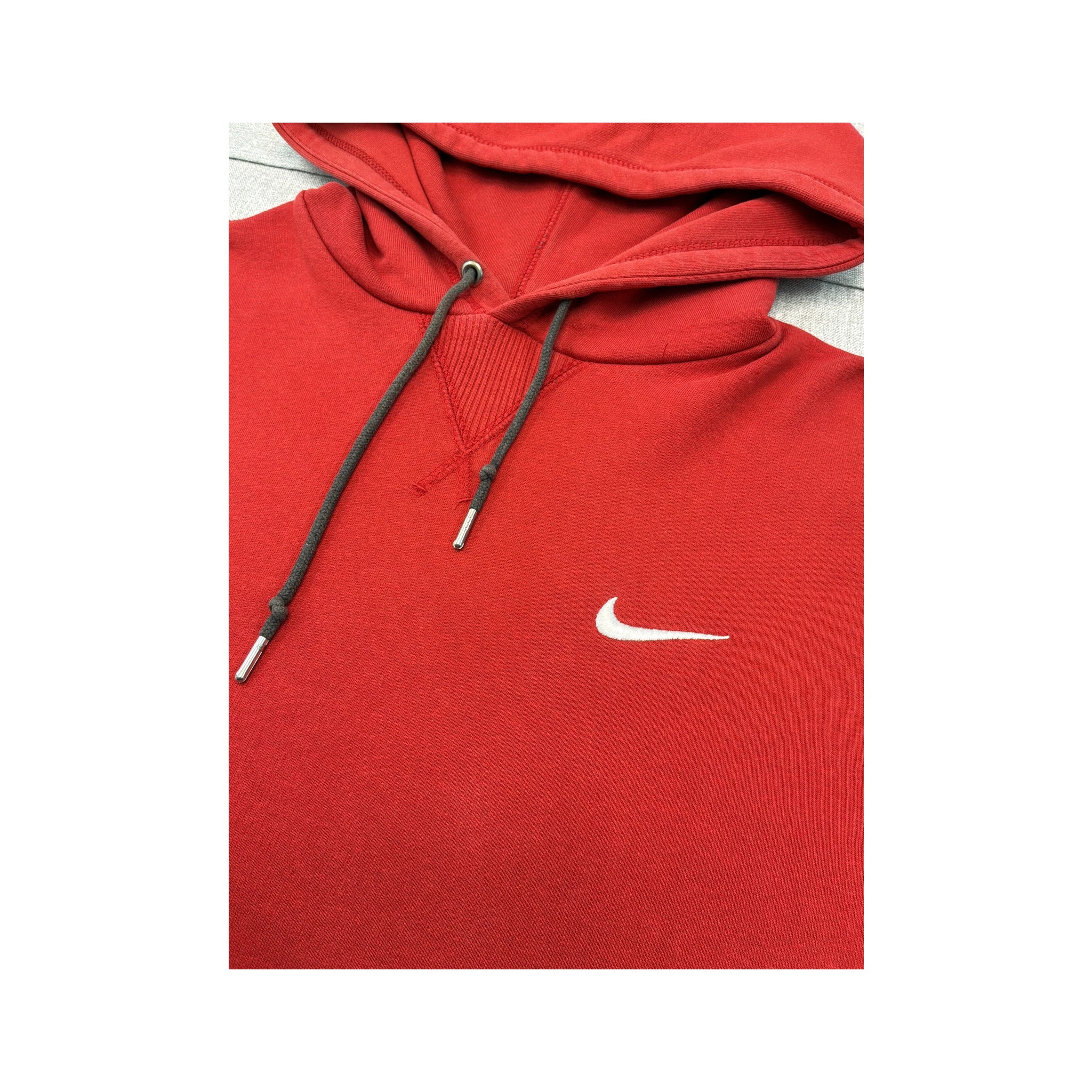 Nike Red Cotton Blend Embroidered Swoosh Pullover Hoodie Sweater