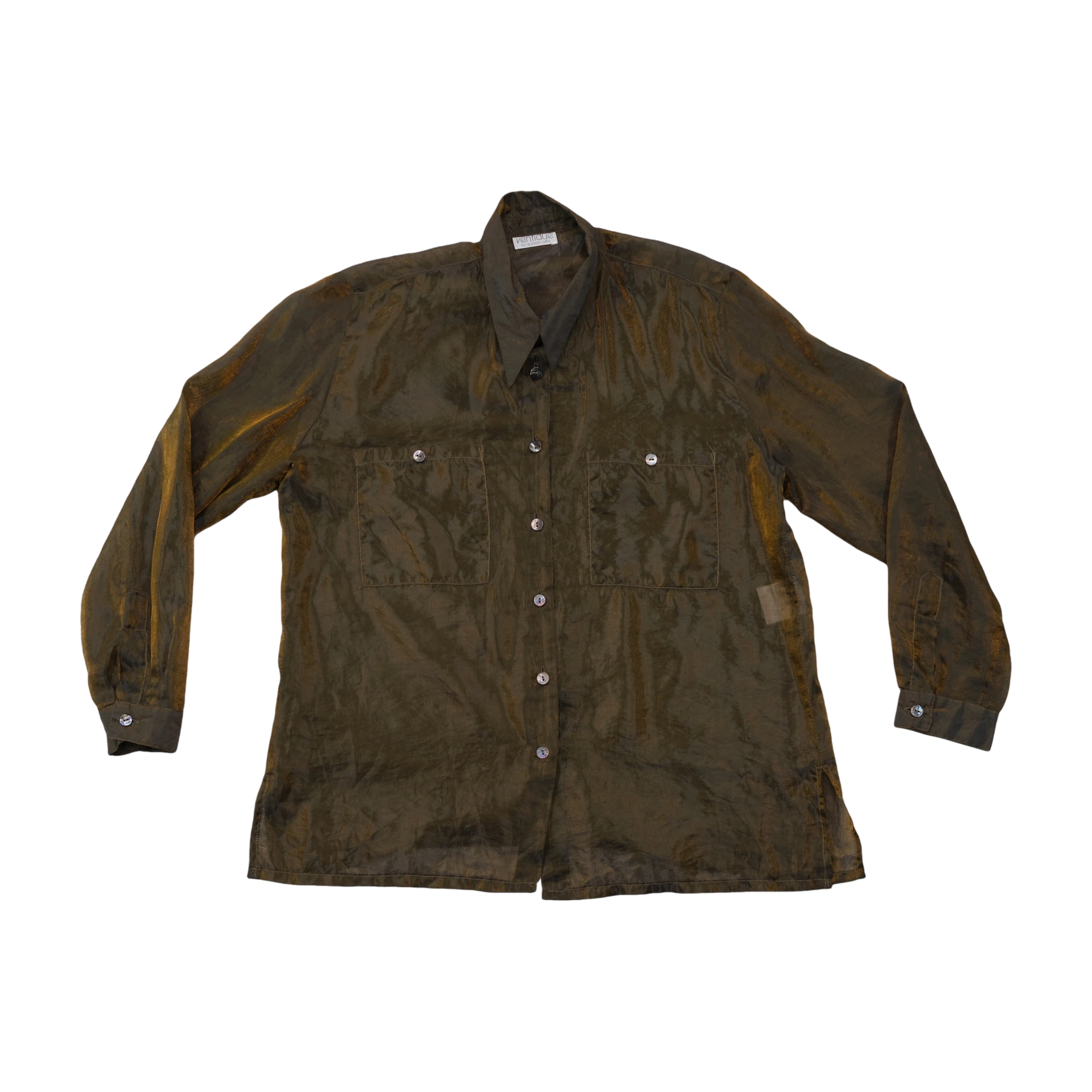 Ventidue Shimmer Sheer Crinkled Button Front Shirt