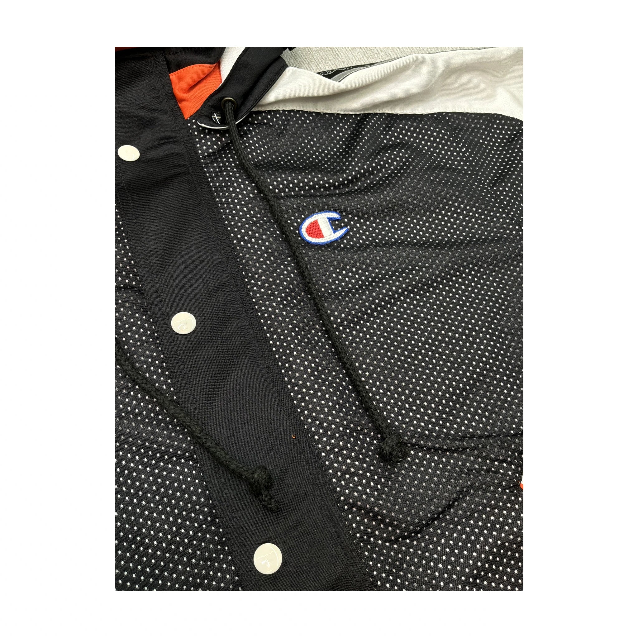 Champion Snap-Front Hooded Short Sleeve Windbreaker Jacket - Black/White/Orange