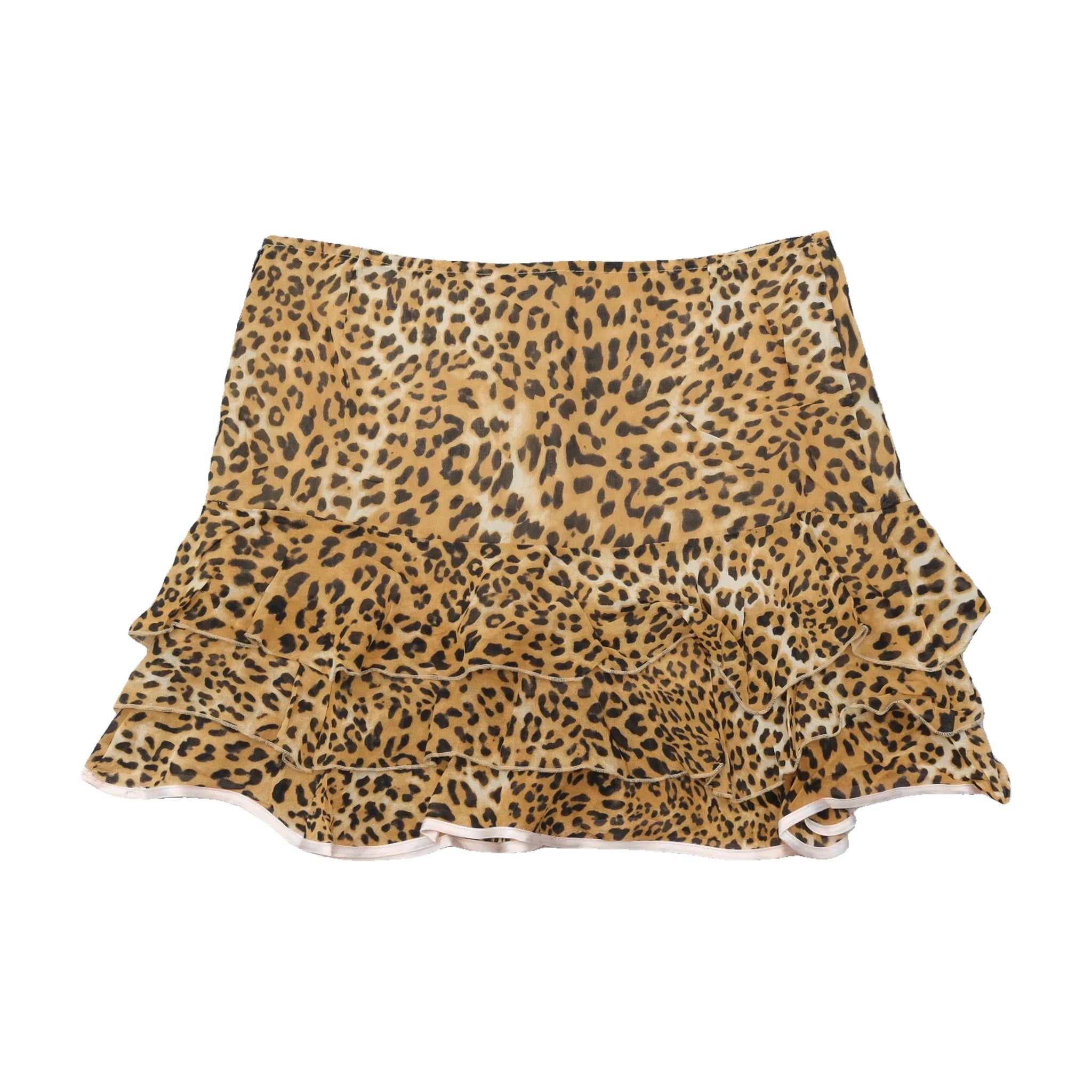 Leopard Print Tiered Ruffle Viscose Mini Skirt