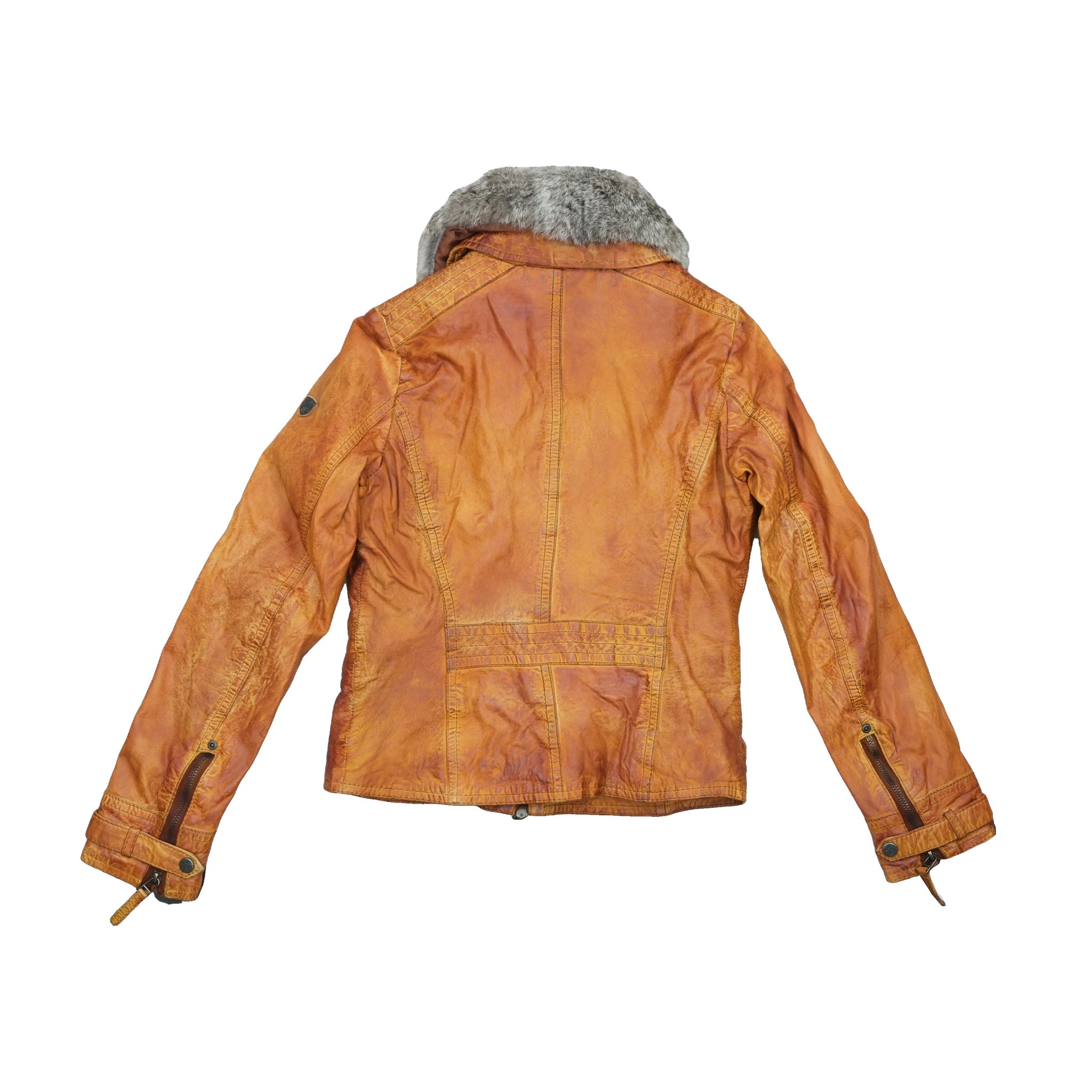 Brown/Orange Leather Jacket with Real Fur