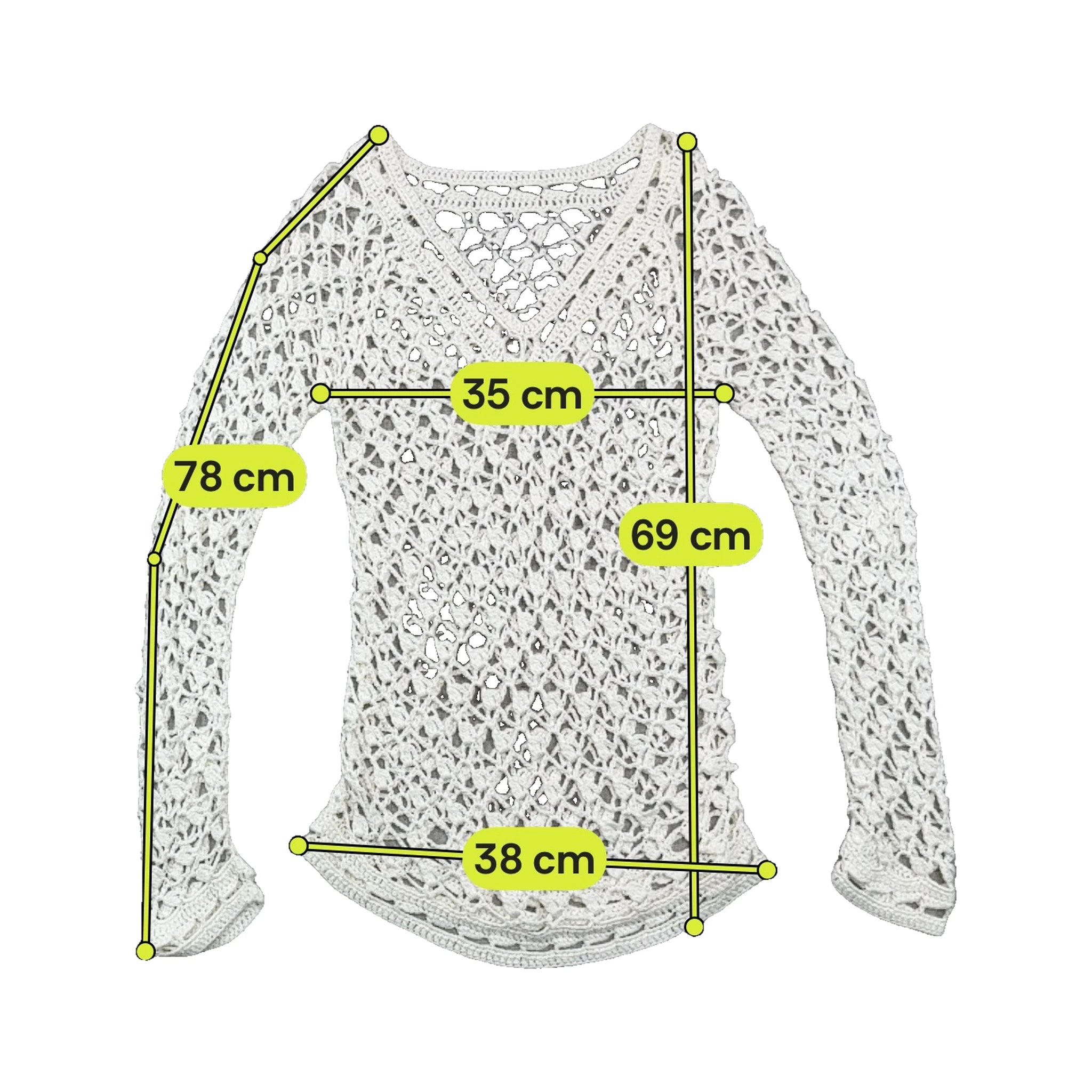 Open Knit Crochet V-Neck Sweater