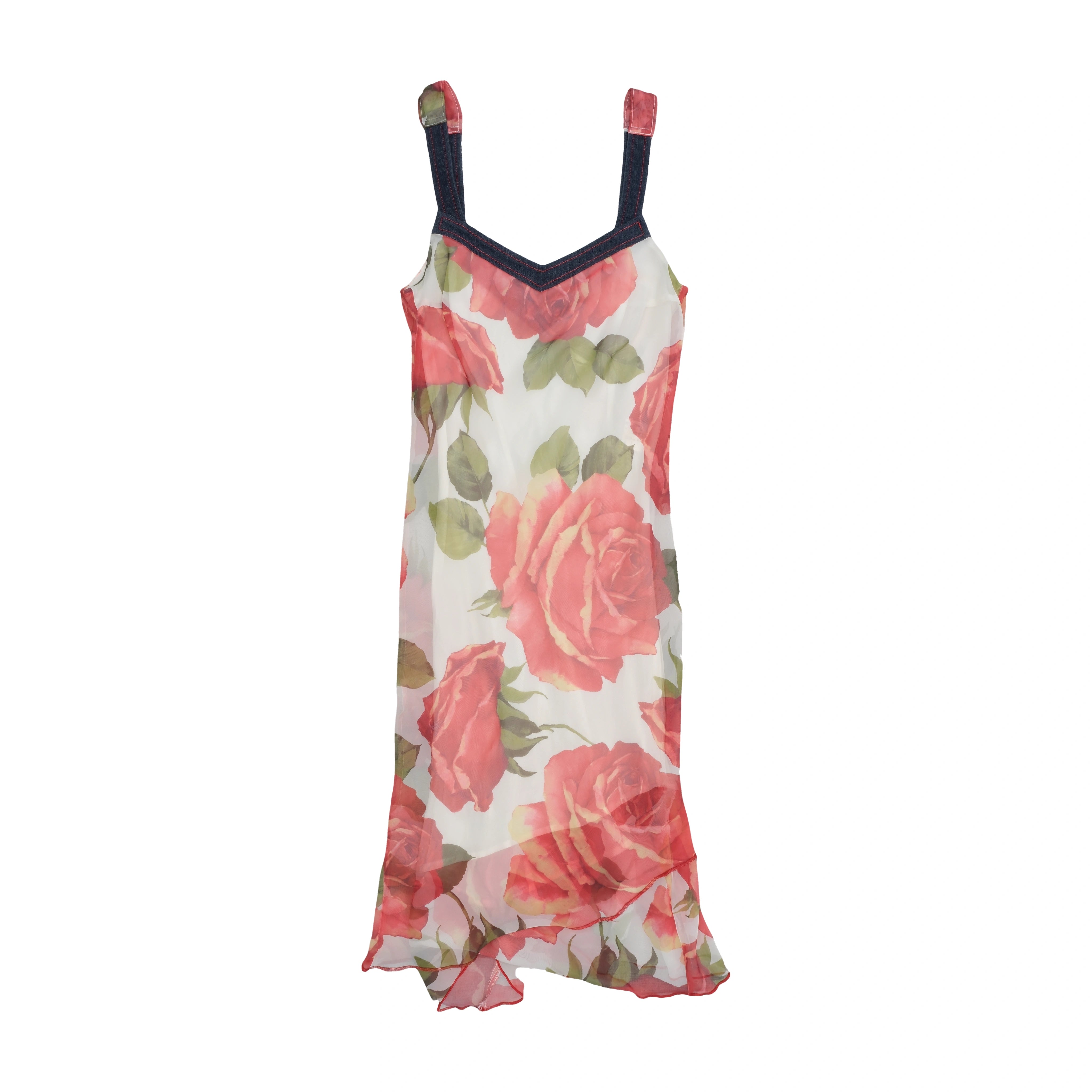 Floral Print Denim Trim Slip Dress