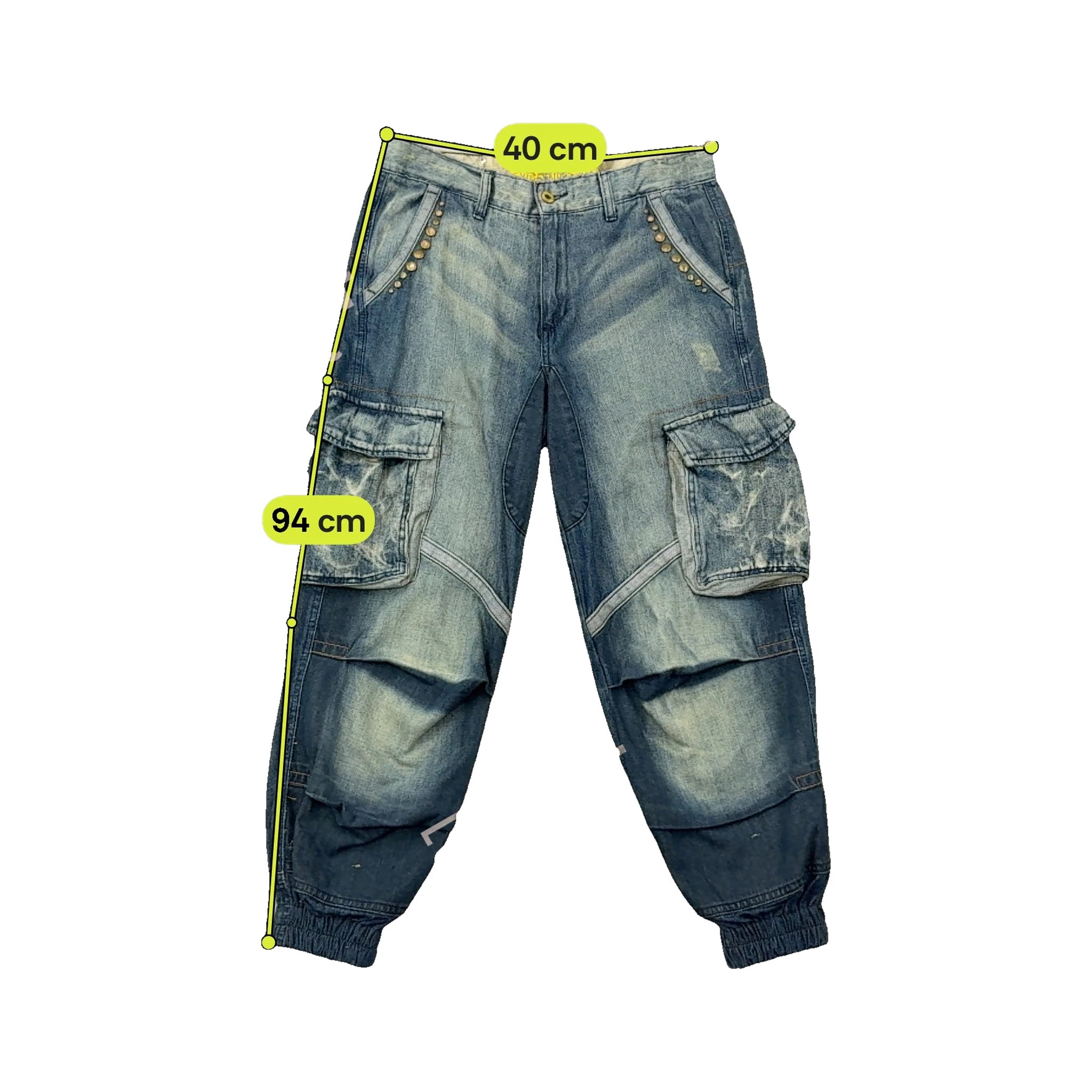 Studded Washed Denim Cargo Jeans