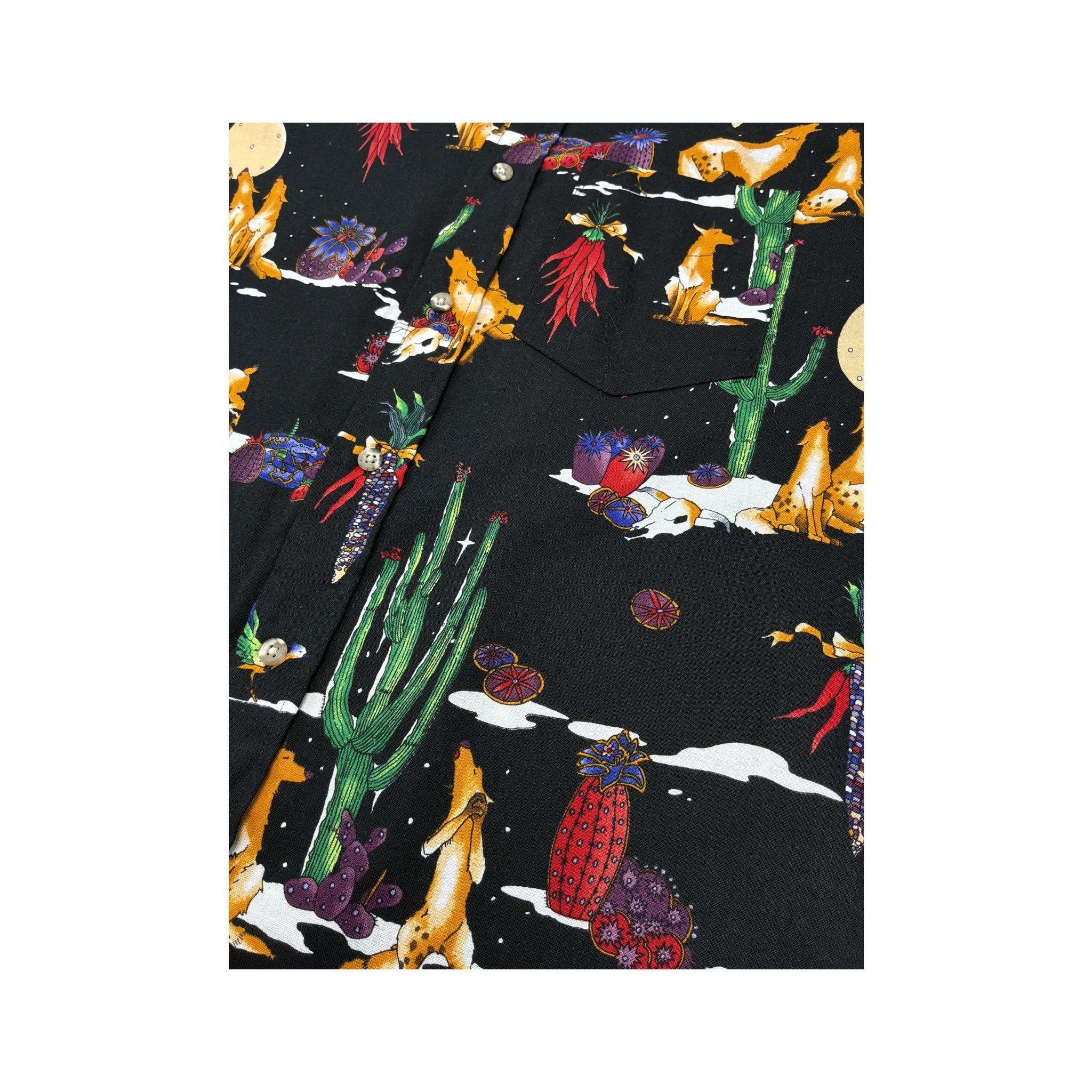 Flying Scotsman Collection Vintage Southwestern Coyote Print Cotton Button Up Shirt